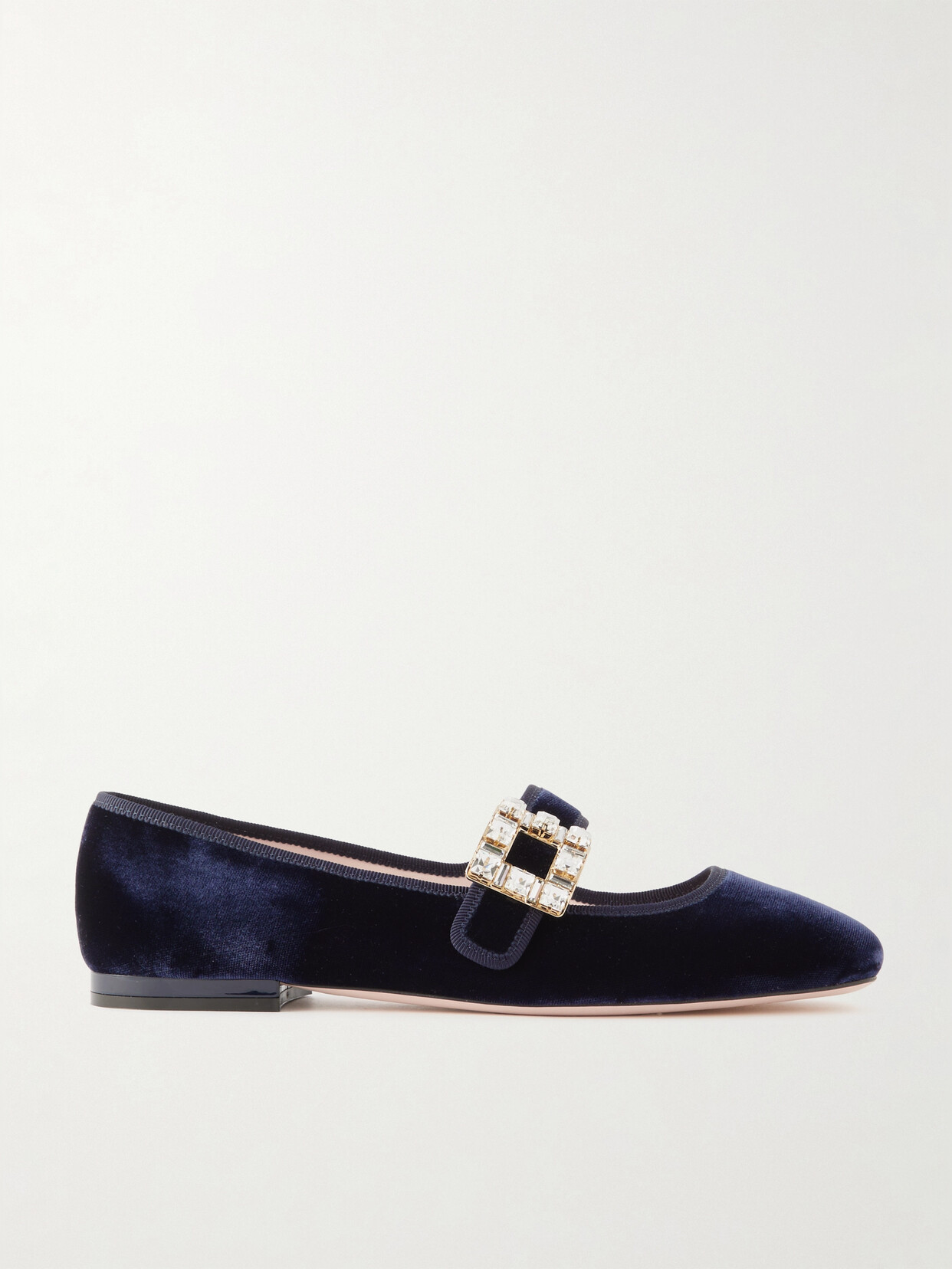 Roger Vivier Tres Vivier Crystal-buckle Velvet Flats In Navy