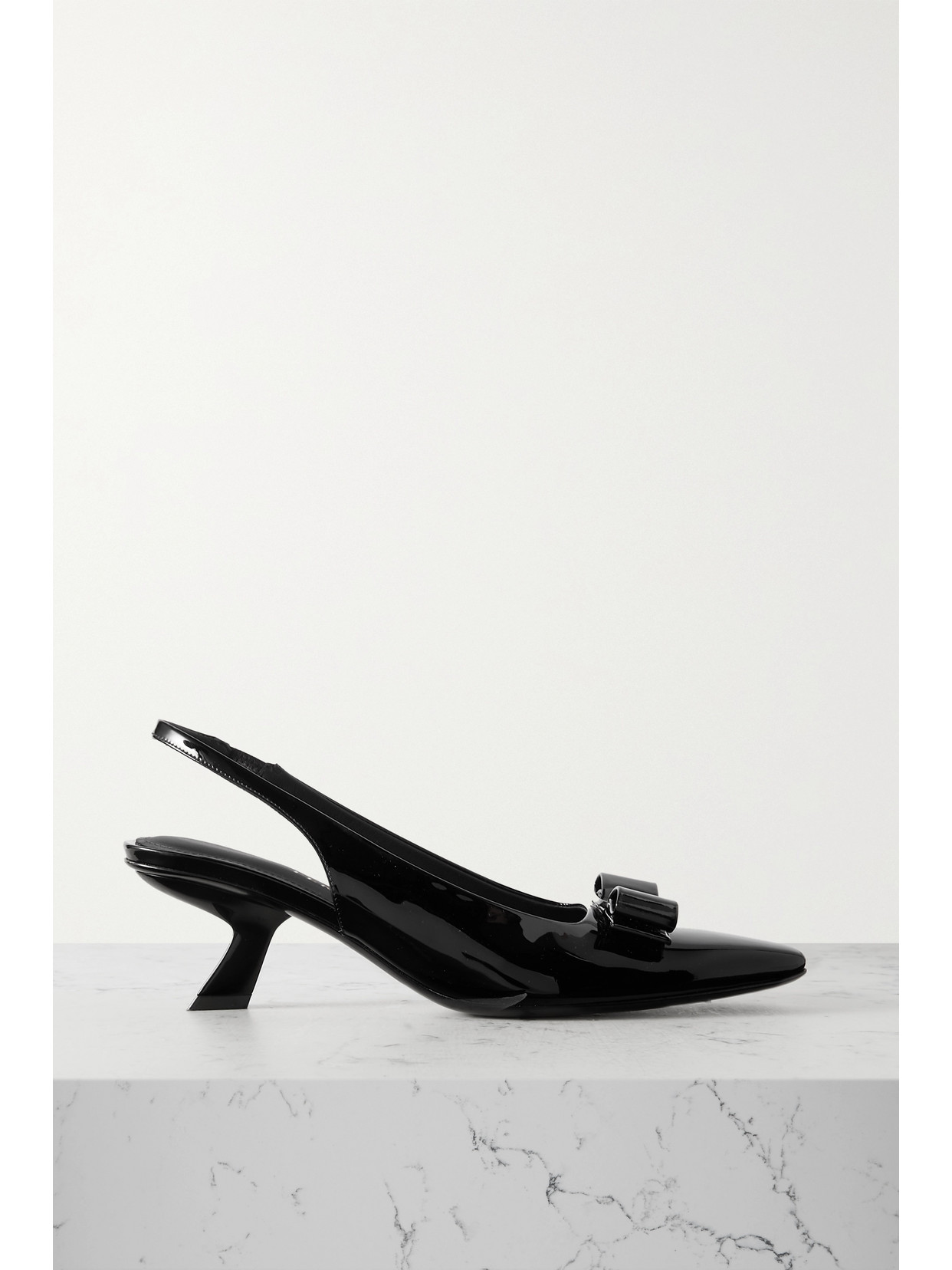 Shop Ferragamo Bow-detailed Patent-leather Slingback Pumps In Black