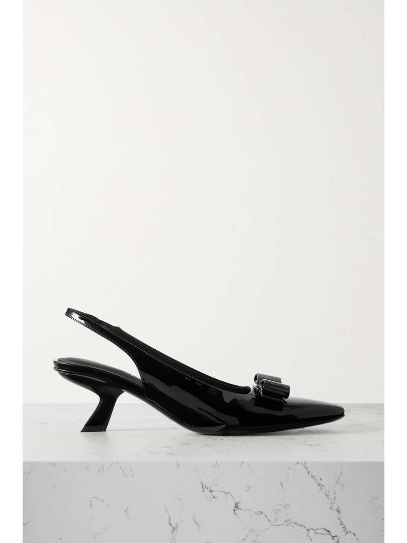 Ferragamo Bow-detailed Patent-leather Slingback Pumps
