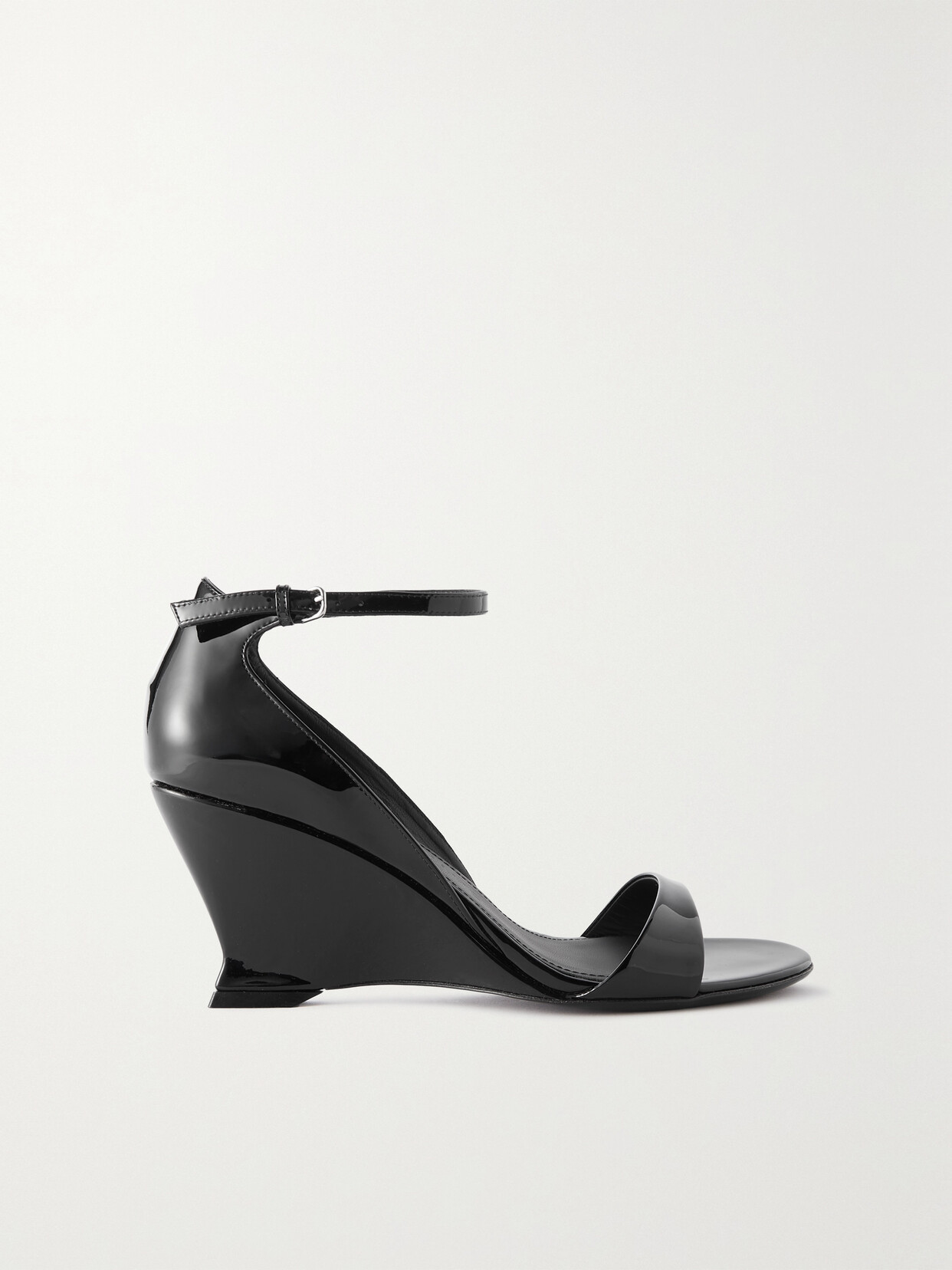 Ferragamo Vidette Patent-leather Wedge Sandals In Black