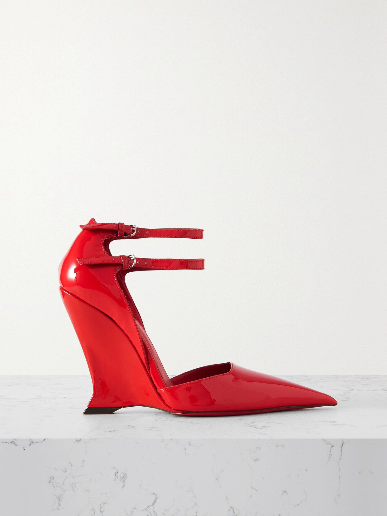 FERRAGAMO VIDYA X5 PATENT-LEATHER WEDGE PUMPS
