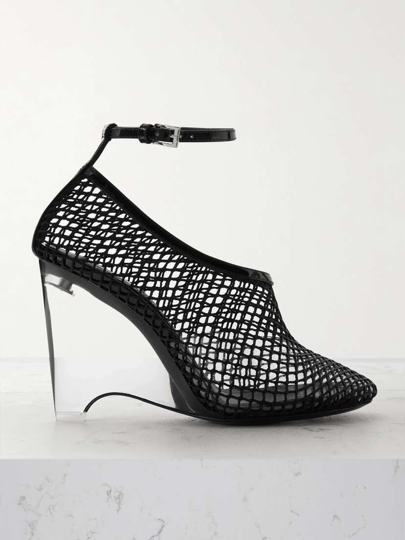 Alaïa 100 Patent Leather-trimmed Fishnet Wedge Pumps