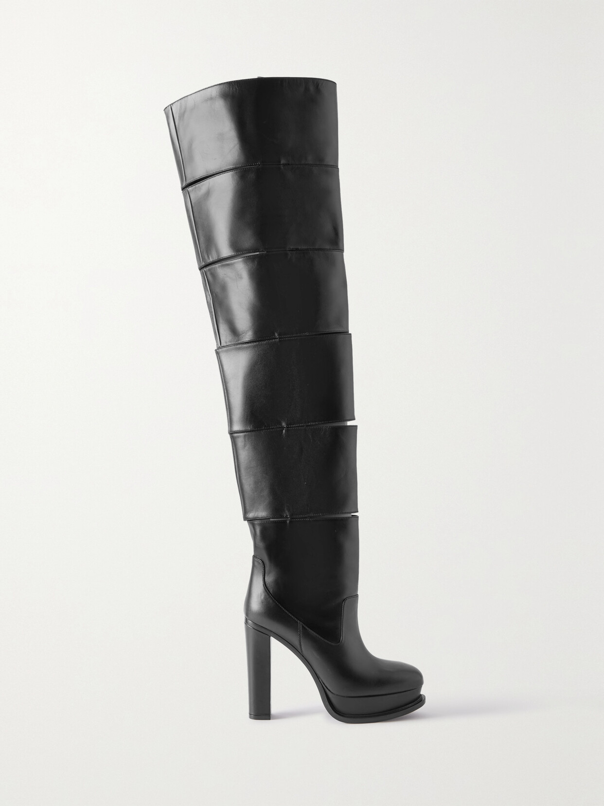 ALEXANDER MCQUEEN CUISSARD CUT-OUT LEATHER OVER-THE-KNEE BOOTS