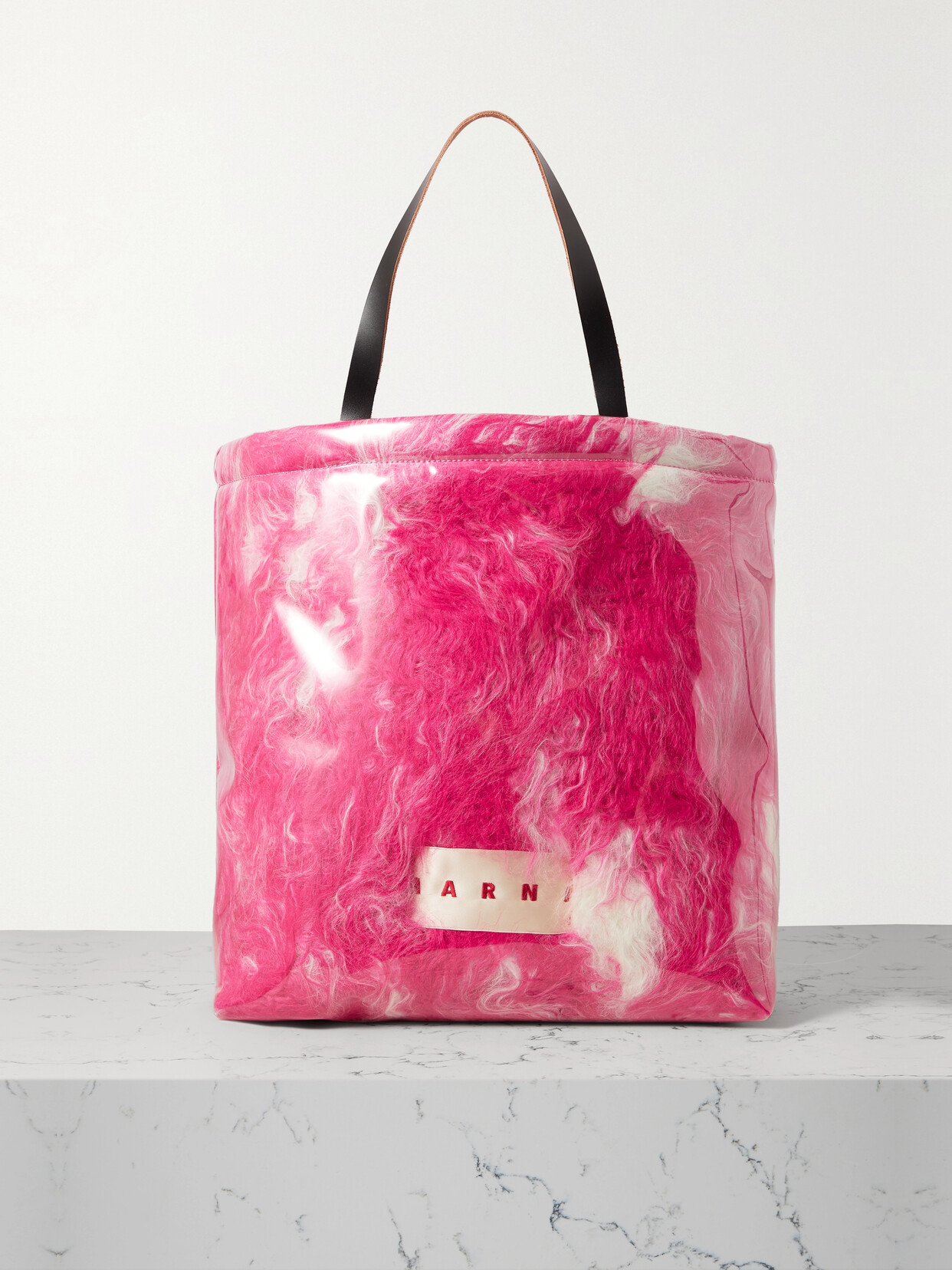 Marni - Leather-trimmed Shearling And Vinyl Tote - Pink