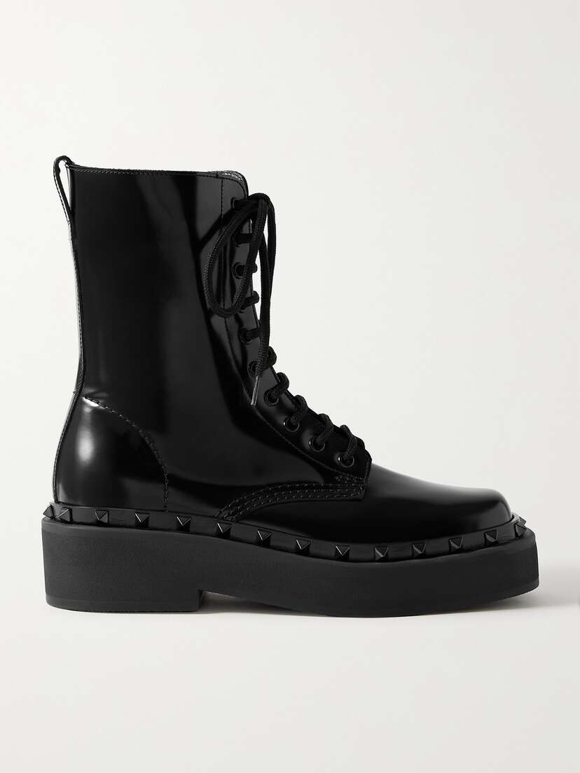 Valentino Garavani — Rockstud embellished glossed-leather ankle boots