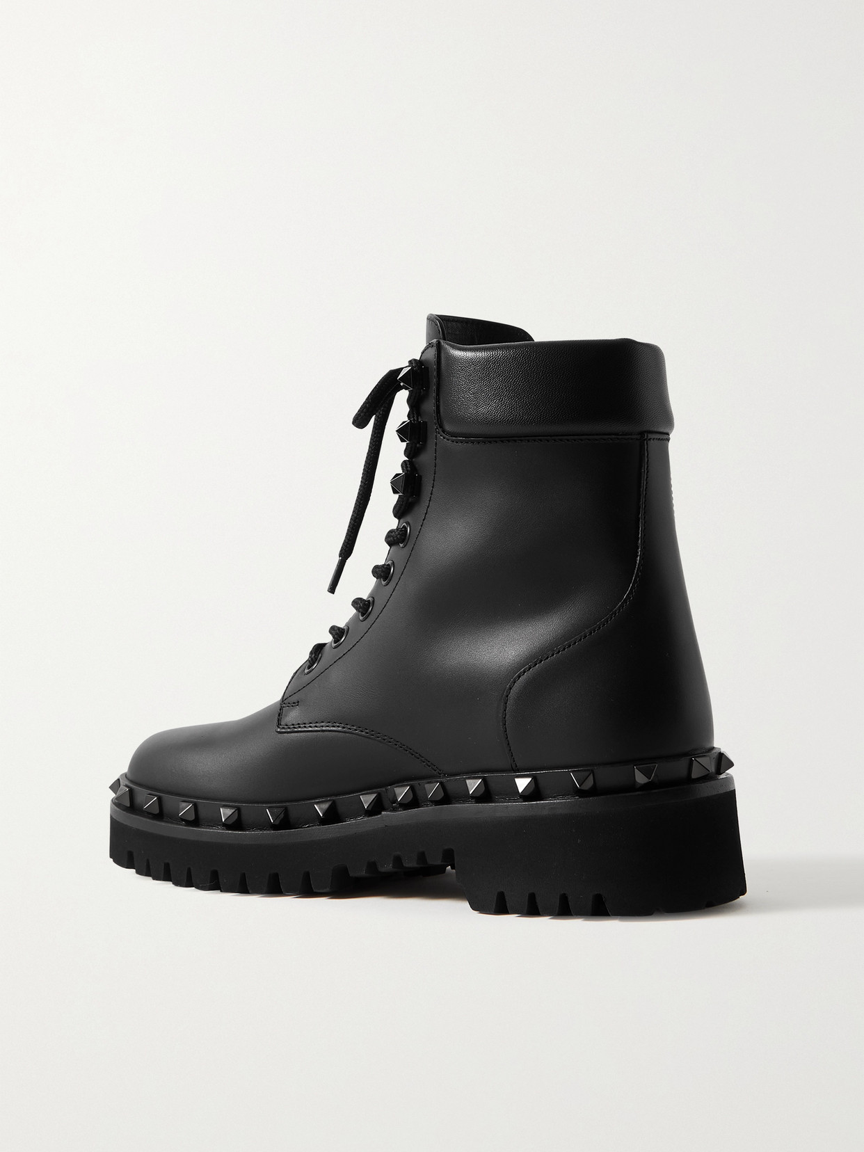 Valentino Rockstud Embellished Leather Ankle Boots In Black