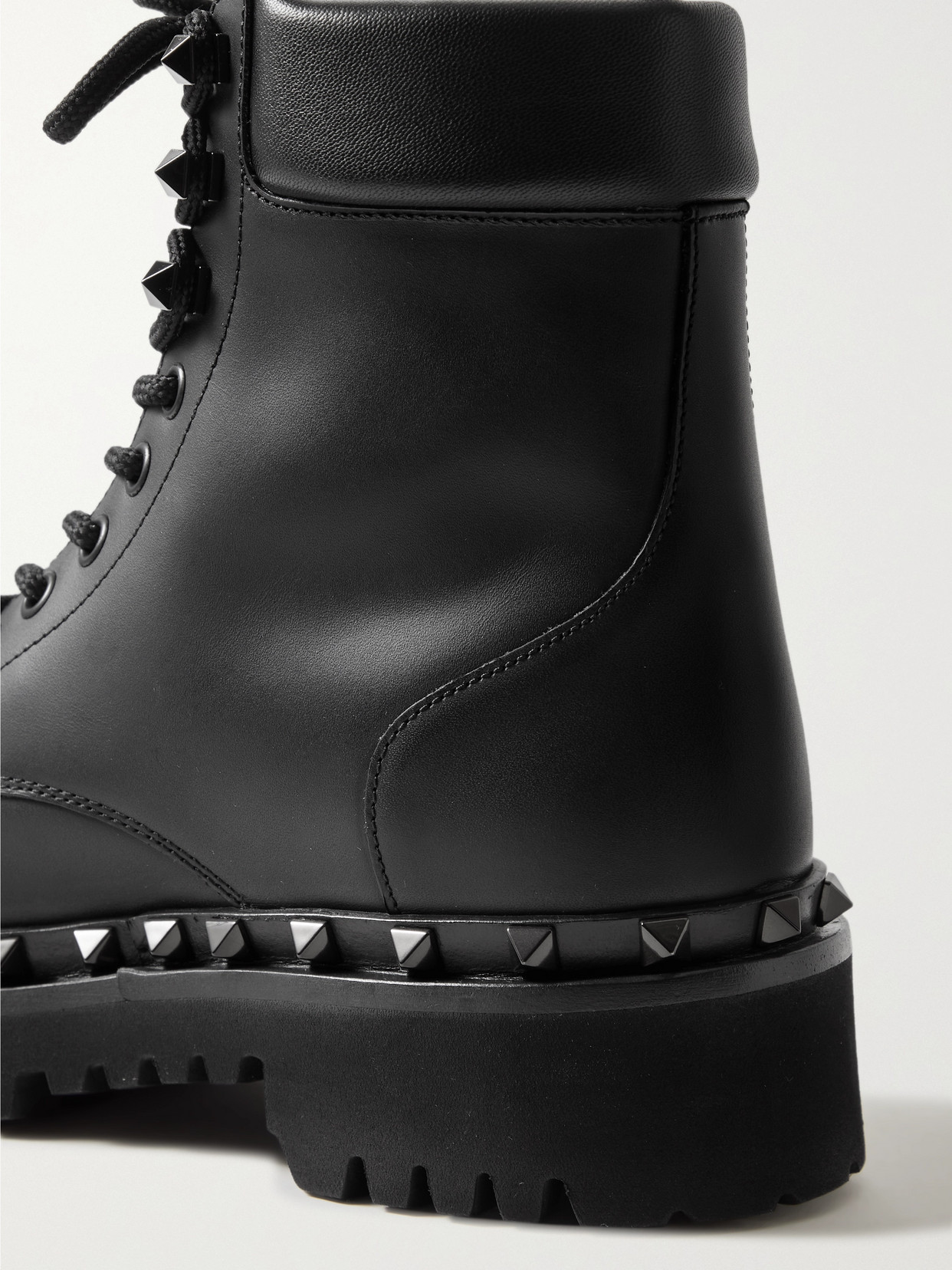 Valentino Rockstud Embellished Leather Ankle Boots In Black