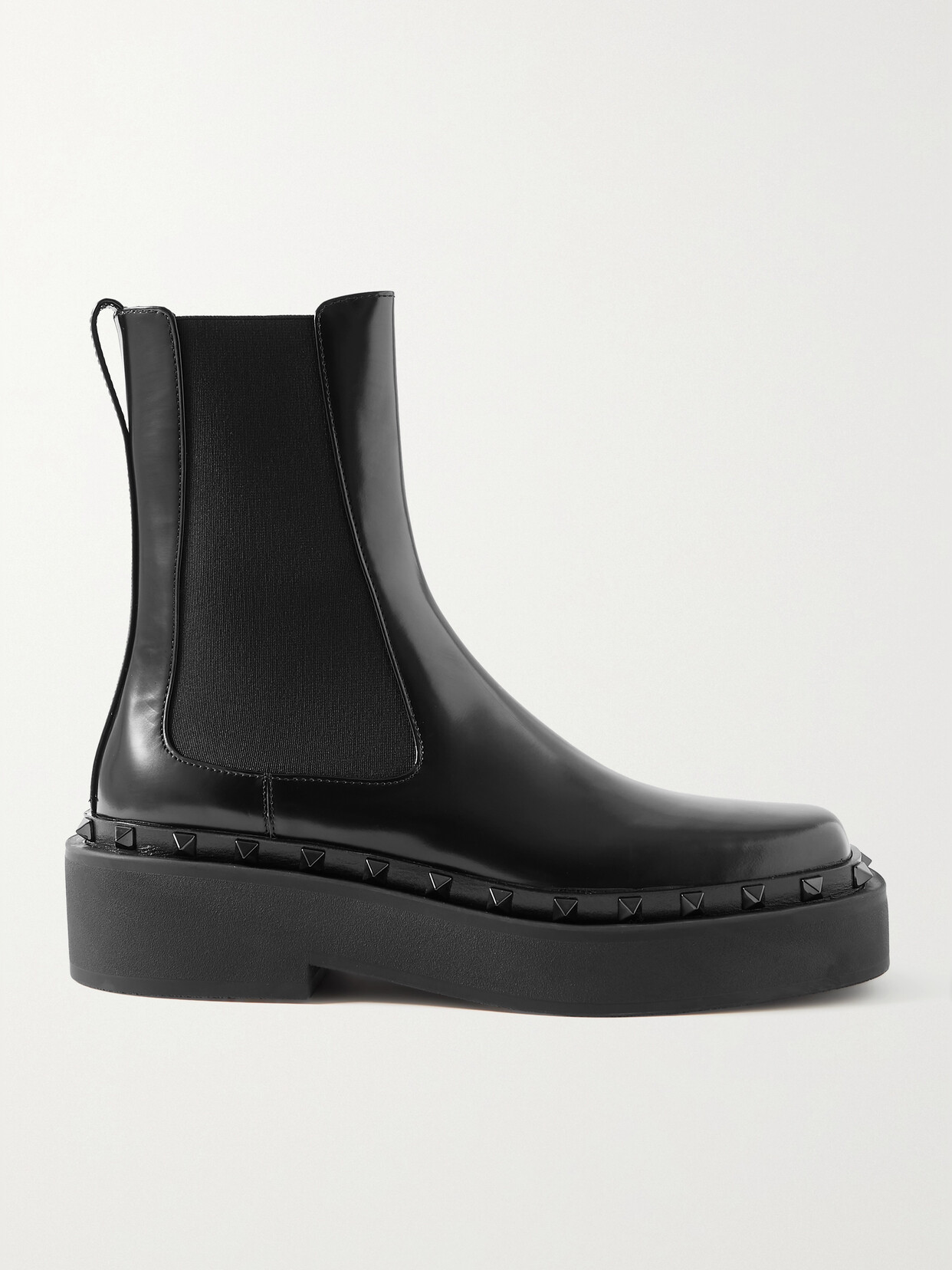 Valentino Garavani M-way Rockstud Patent-leather Chelsea Boots In Black