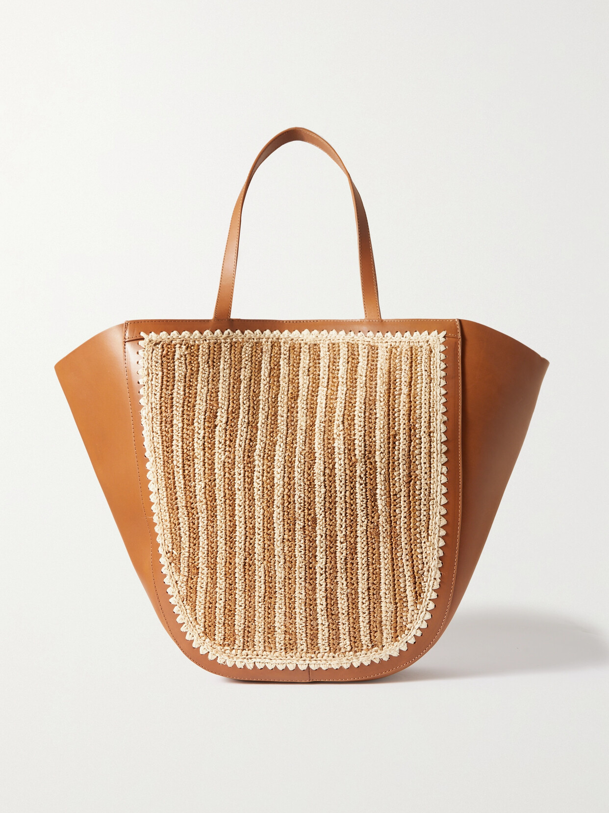 Loeffler Randall - + Net Sustain Katia Paneled Leather And Striped Raffia Tote - Brown