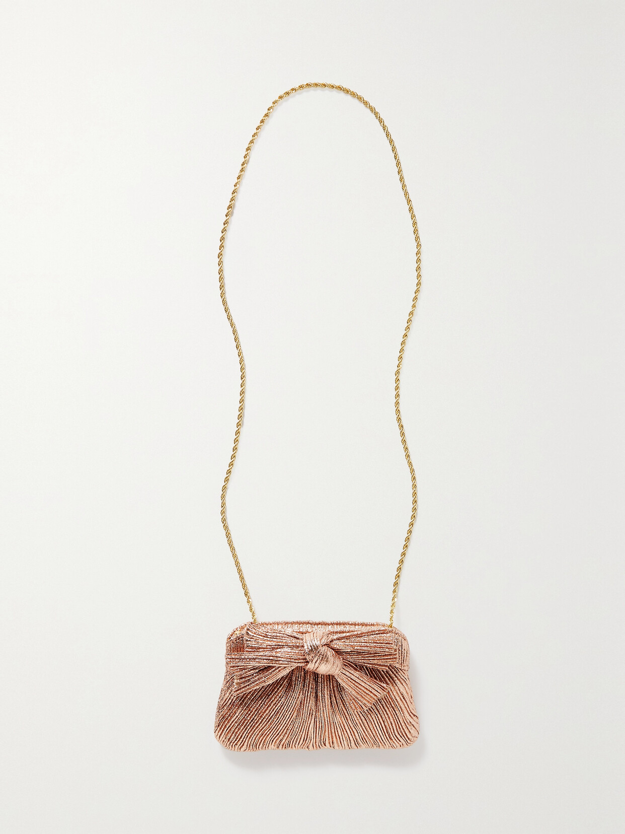 Loeffler Randall - Rochelle Bow-embellished Plissé-lamé Clutch - Pink