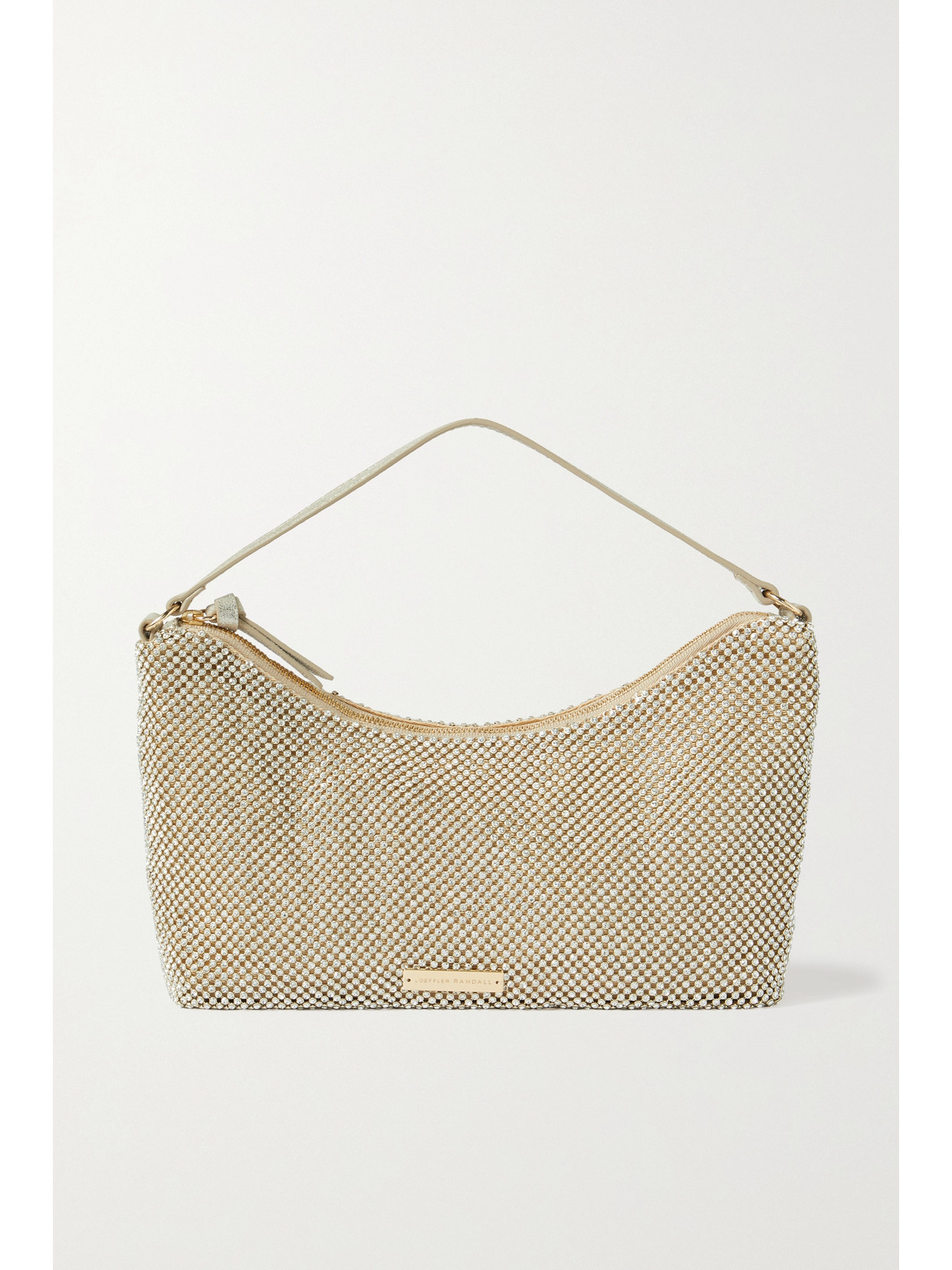 Loeffler Randall - Cam Suede-trimmed Crystal-embellished Cotton-faille Shoulder Bag - Gold