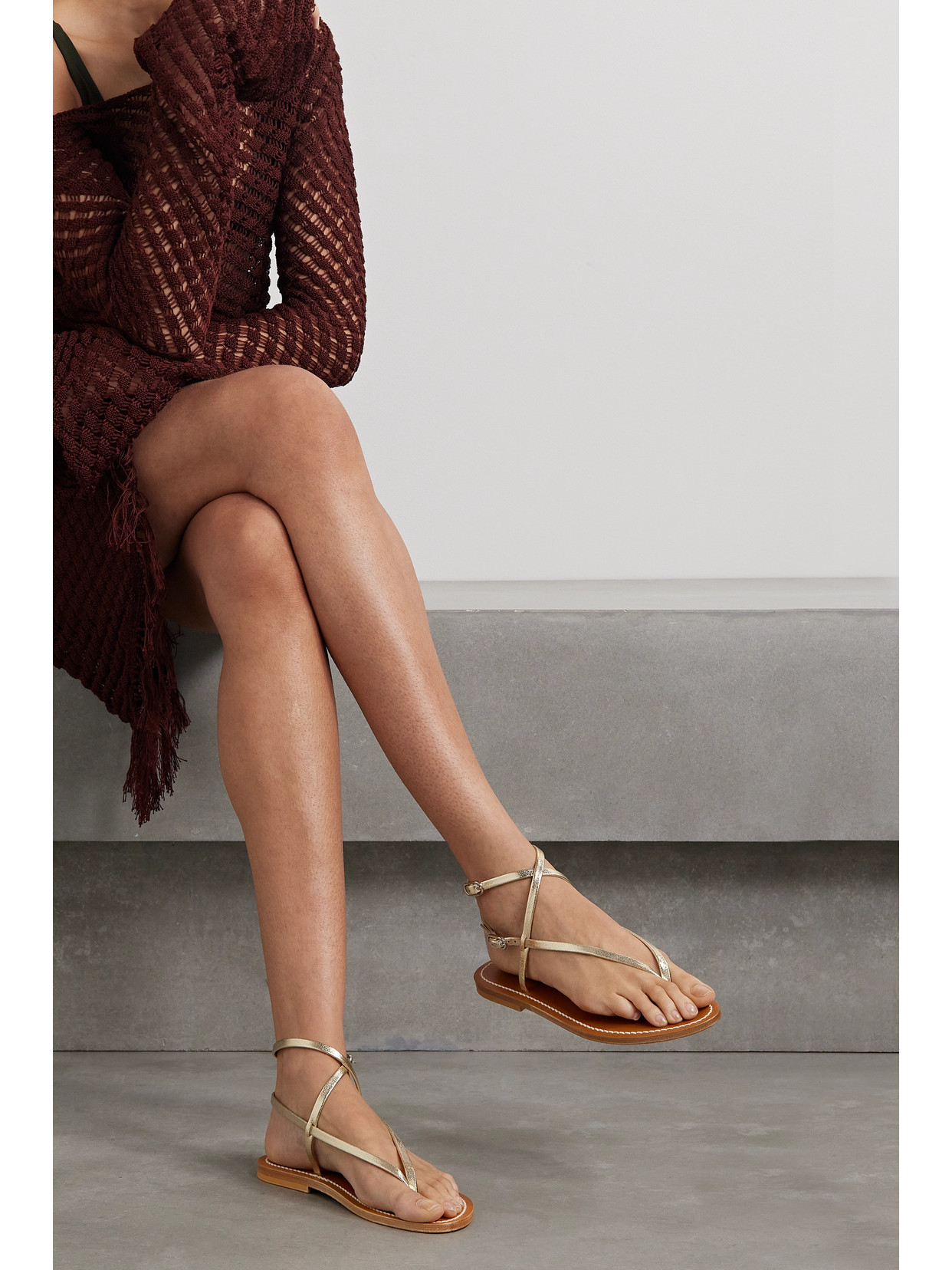 Shop Kjacques + Net Sustain Abako Metallic Leather Sandals In Gold