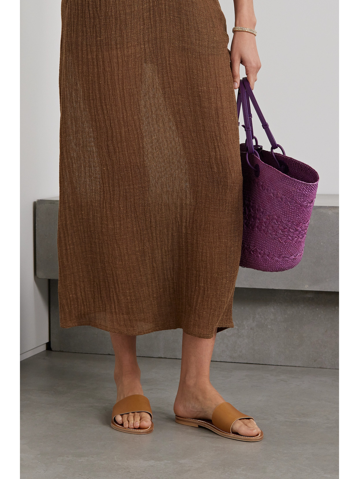 Kjacques Anacapri Leather Slides In Brown