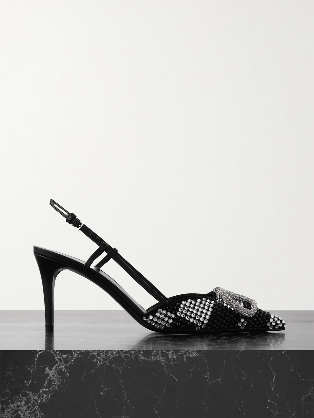 Valentino Garavani - Vlogo Crystal-embellished Leather Slingback Pumps - Black