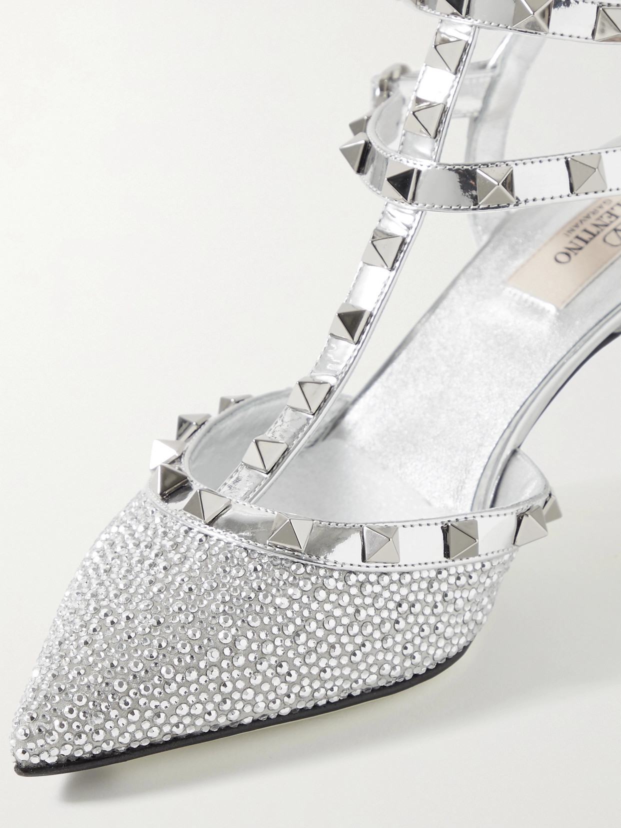 Valentino Rockstud 65 Crystal-embellished Metallic Leather Pumps In Silver
