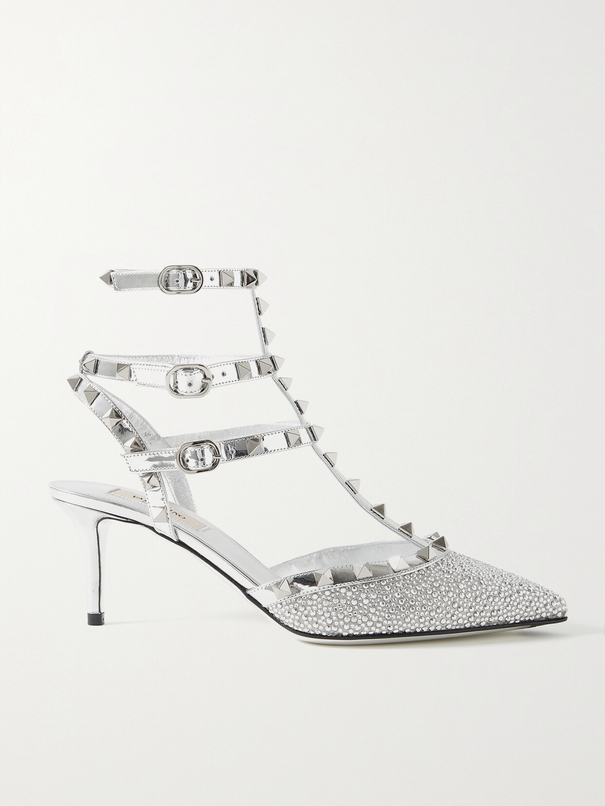 Valentino Garavani Rockstud 65 Crystal-embellished Metallic Leather Pumps In Silver