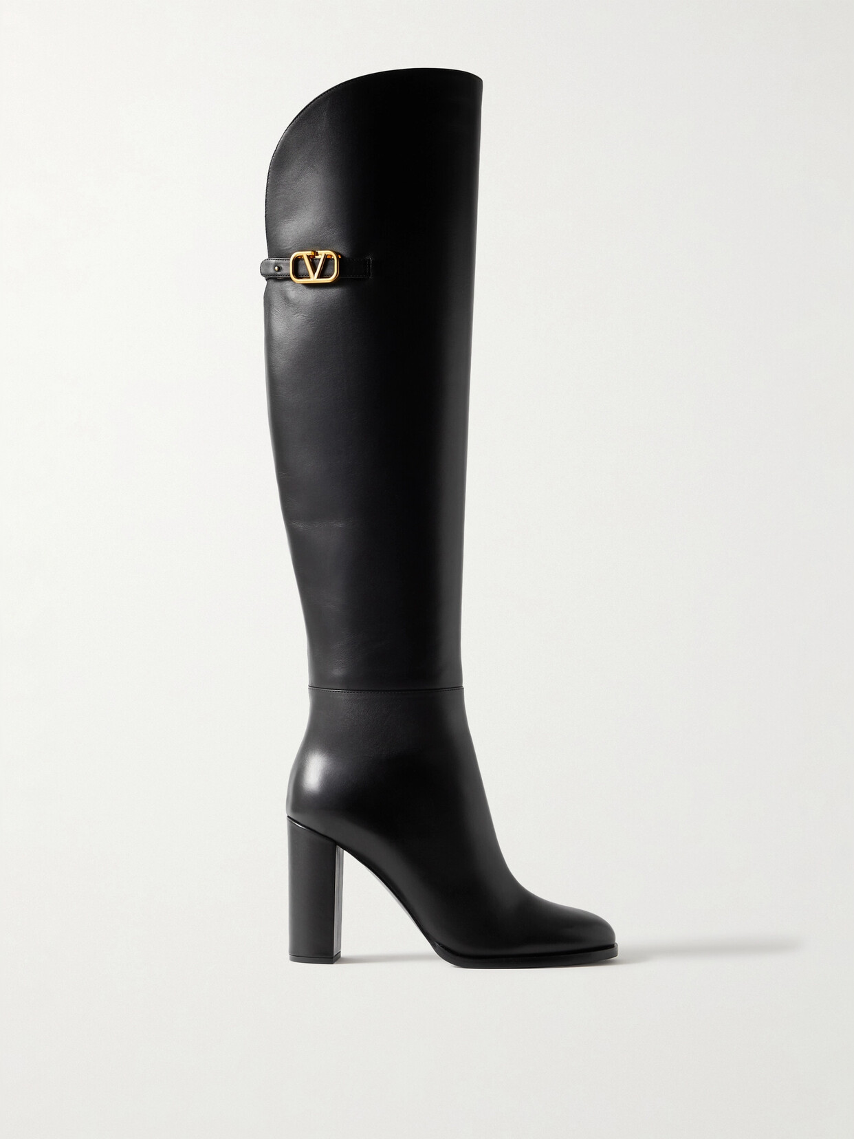 Shop Valentino Vlogo 95 Leather Over-the-knee Boots In Black