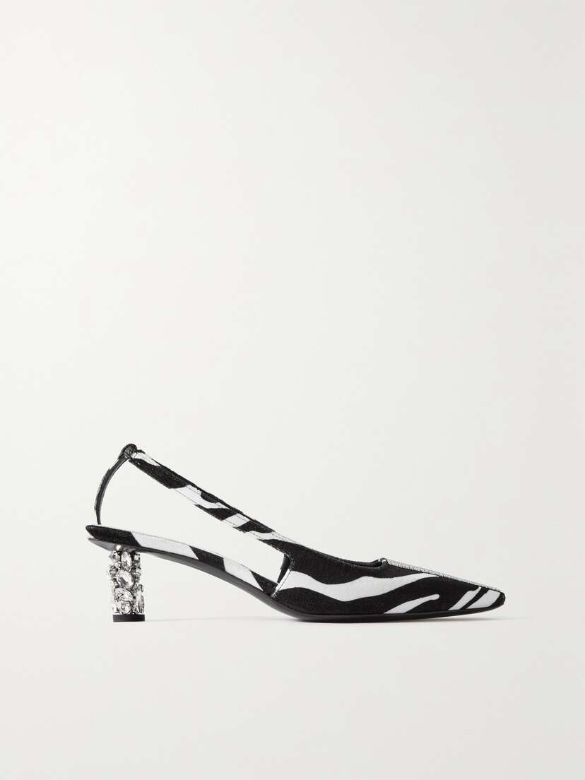 Tom Ford Crystal-embellished Zebra-print Velvet Slingback Pumps