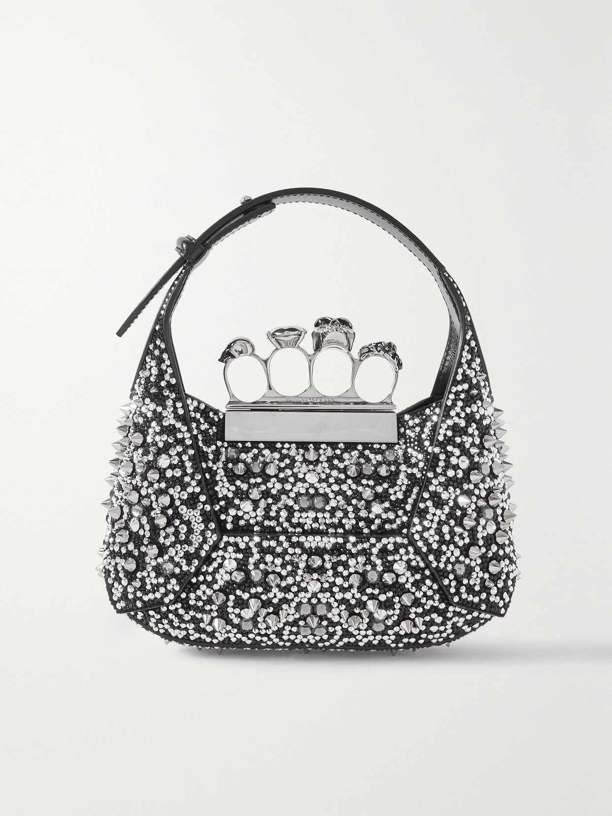 Alexander Mcqueen Studded Crystal-embellished Leather Shoulder Bag In Silver