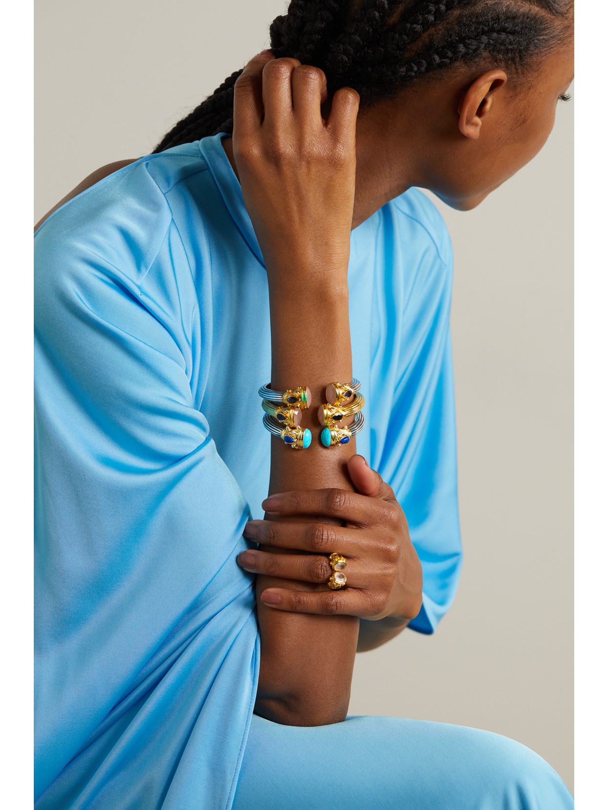 Amrapali London Gold-plated Sterling Silver Multi-stone Cuff In Silver