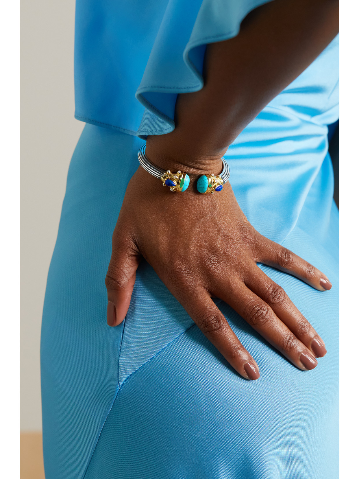 Amrapali London Gold-plated Sterling Silver Multi-stone Cuff In Silver