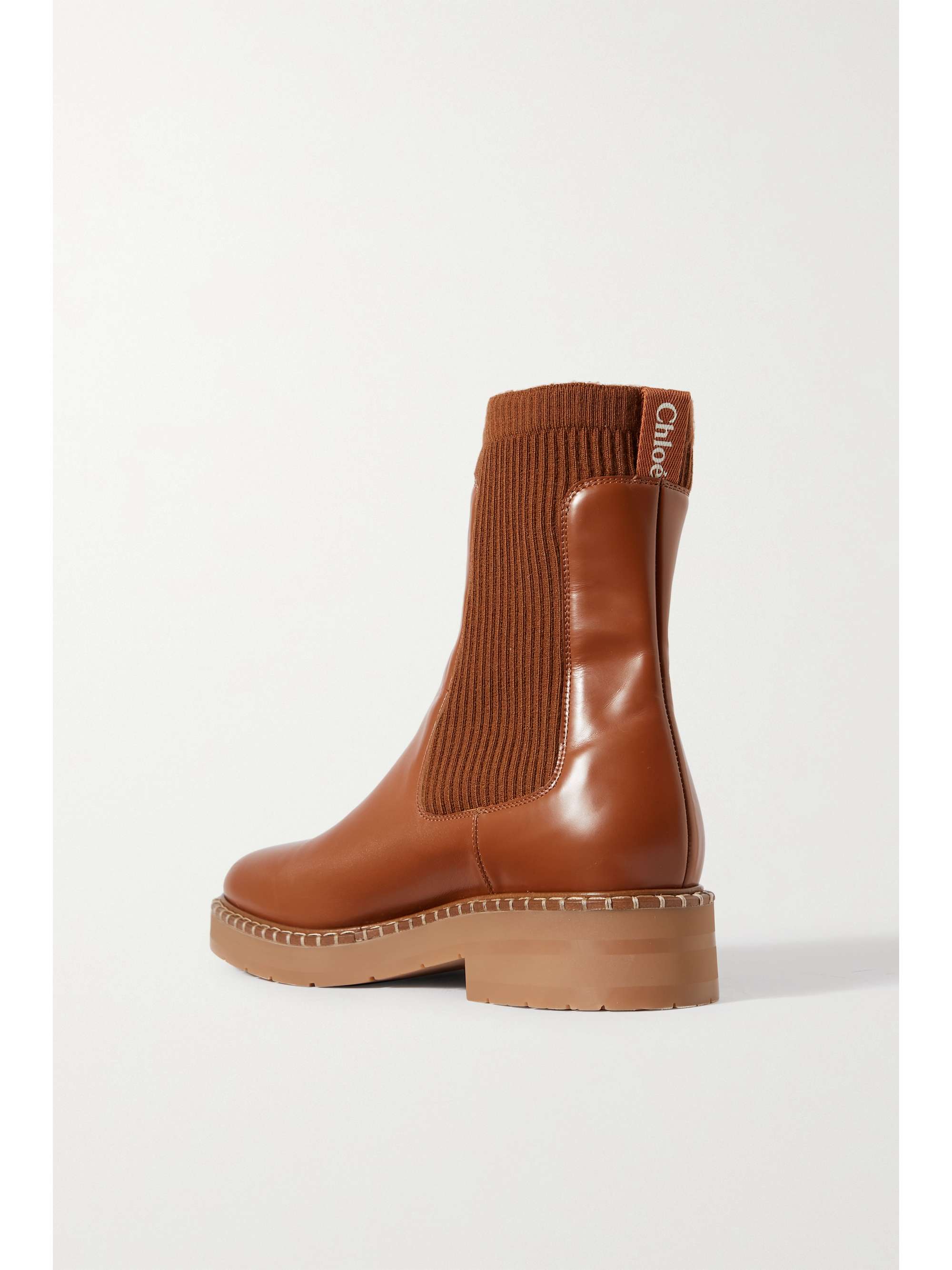 CHLOÉ Noua glossedleather and ribbedknit Chelsea boots NETAPORTER