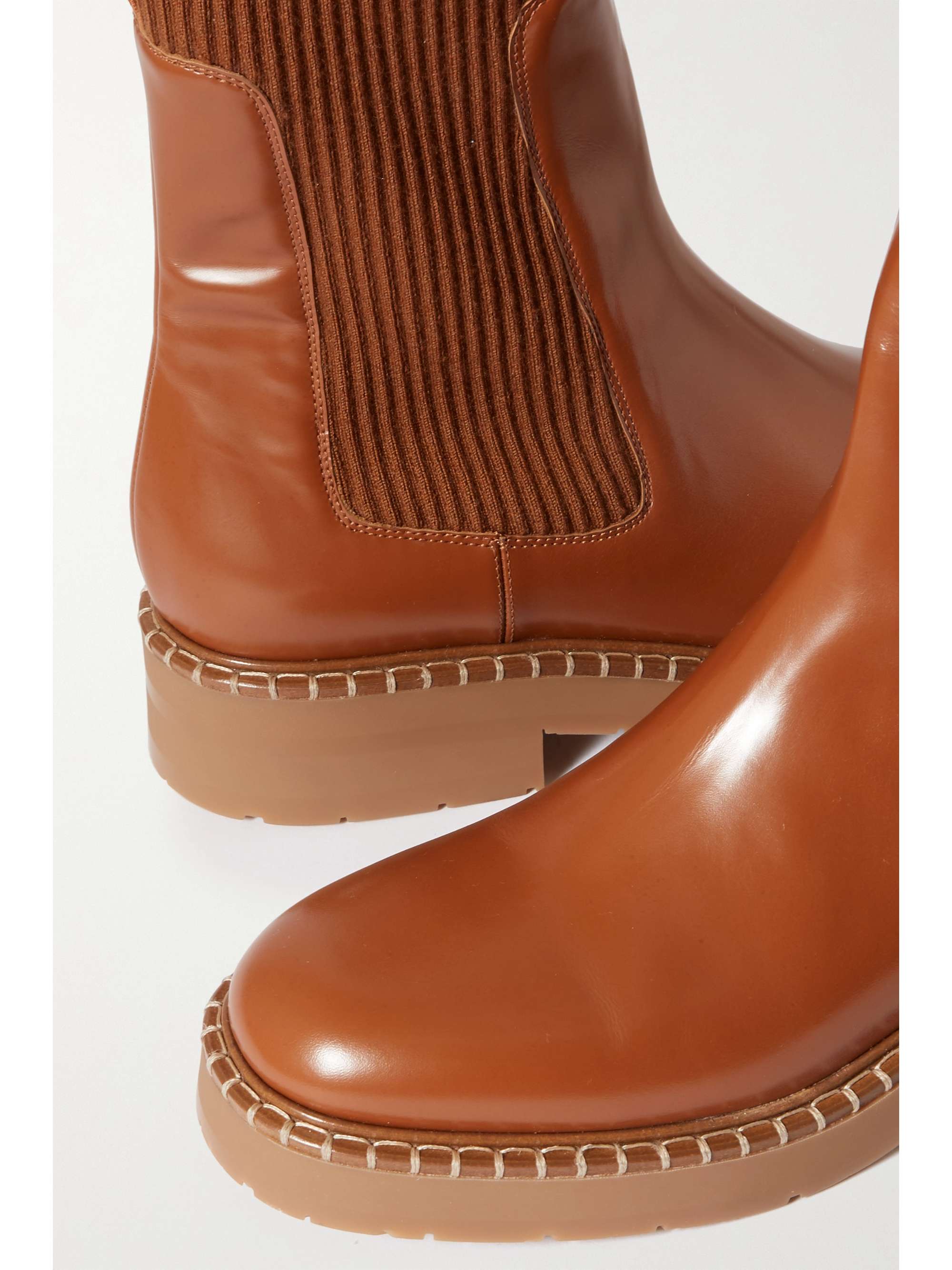 CHLOÉ Noua glossedleather and ribbedknit Chelsea boots NETAPORTER