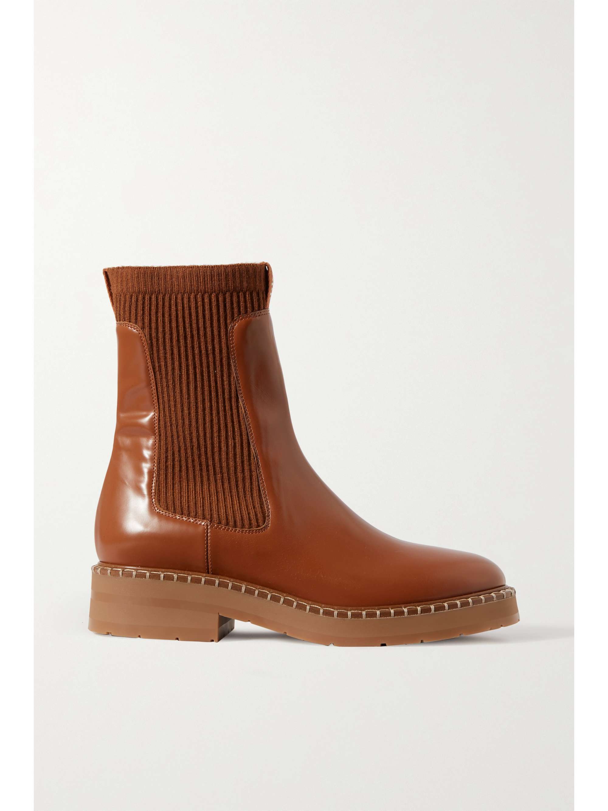 CHLOÉ Noua glossedleather and ribbedknit Chelsea boots NETAPORTER