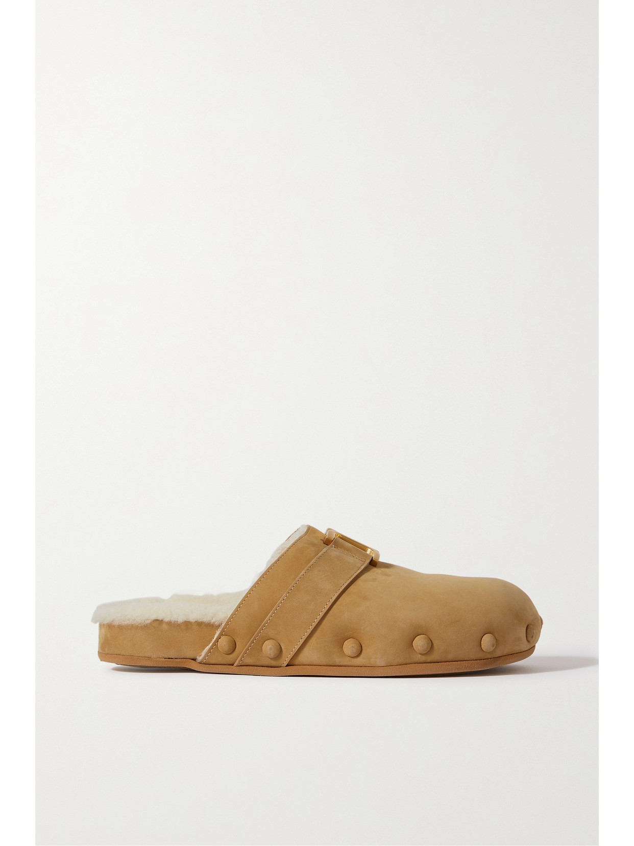 CHLOÉ MARCIE EMBELLISHED SHEARLING-LINED NUBUCK SLIPPERS