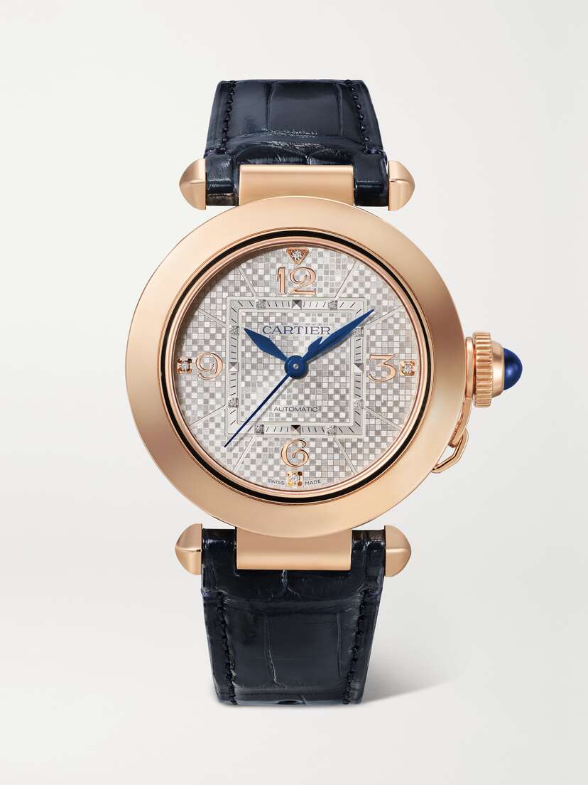 Cartier Pasha De Automatic 35mm 18-karat Rose Gold, Alligator And Diamond Watch