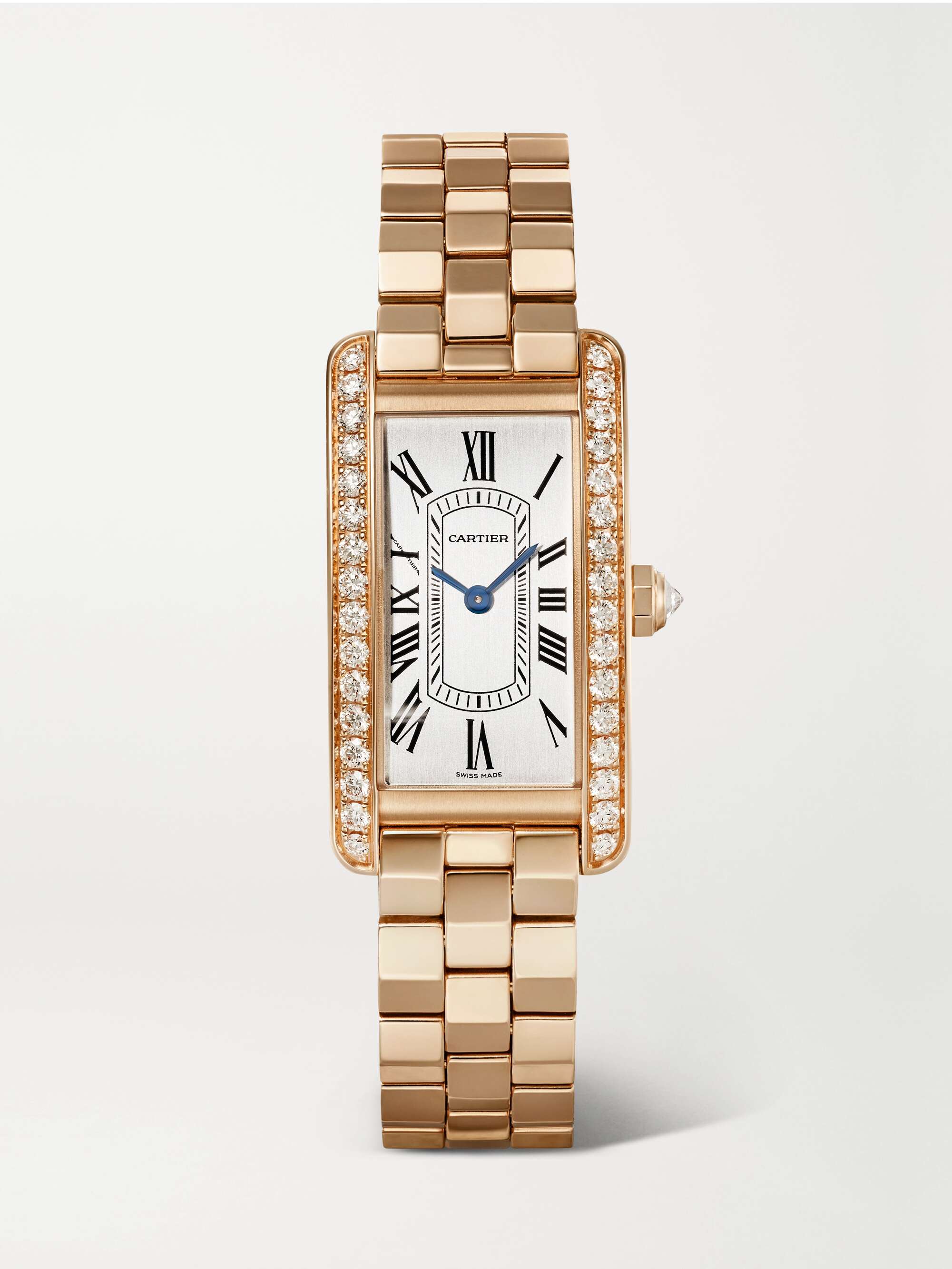 CARTIER Tank Américaine 35.4mm small 18-karat rose gold diamond watch ...