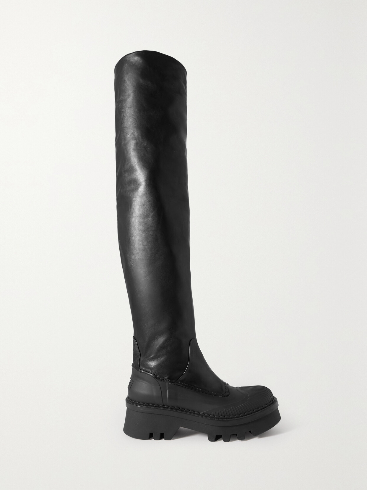 Chloé Raina Tpu-trimmed Leather Platform Knee Boots In Black