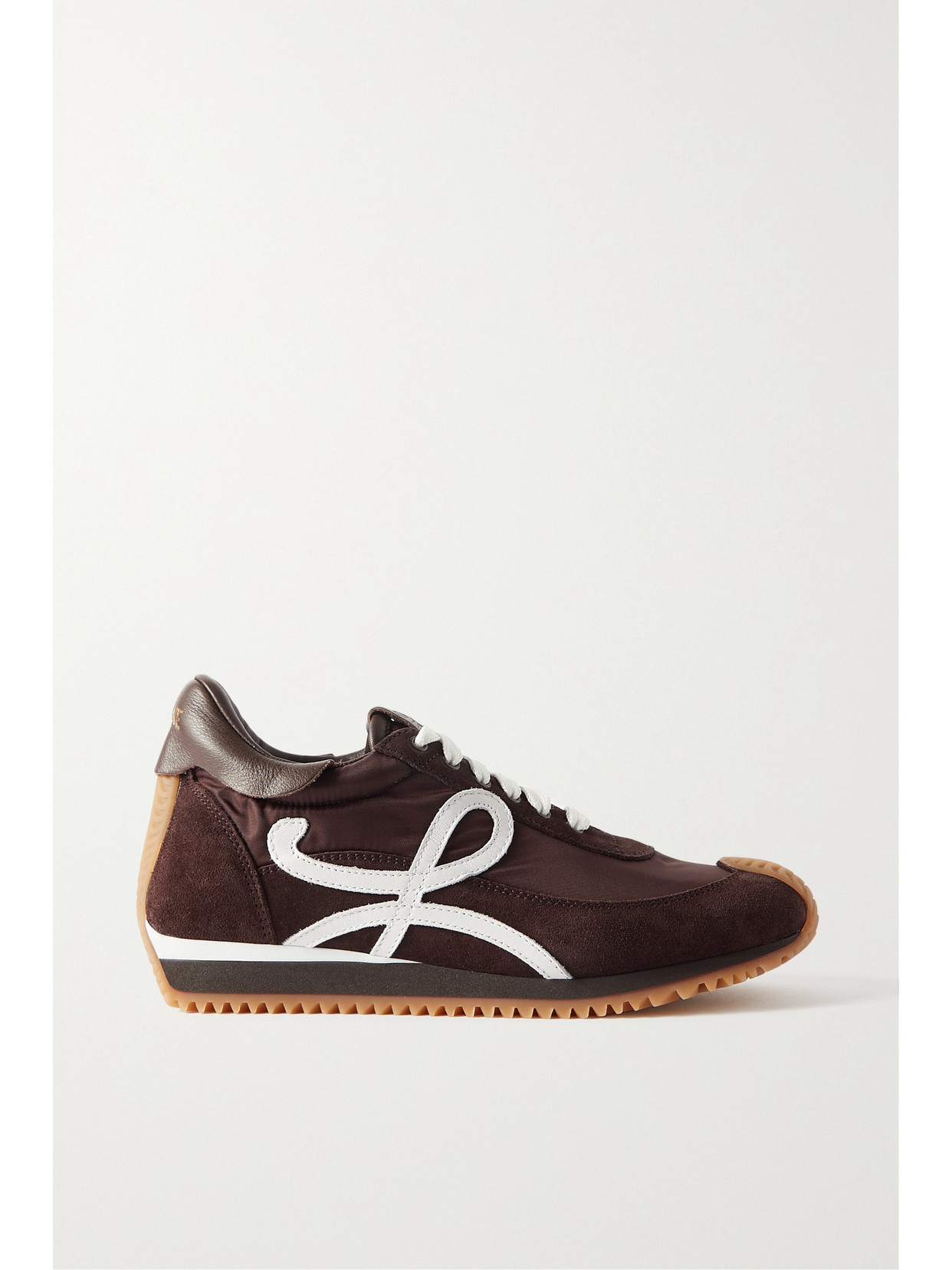 Shop Loewe Flow Logo-appliquéd Shell, Suede And Leather Sneakers In Brown