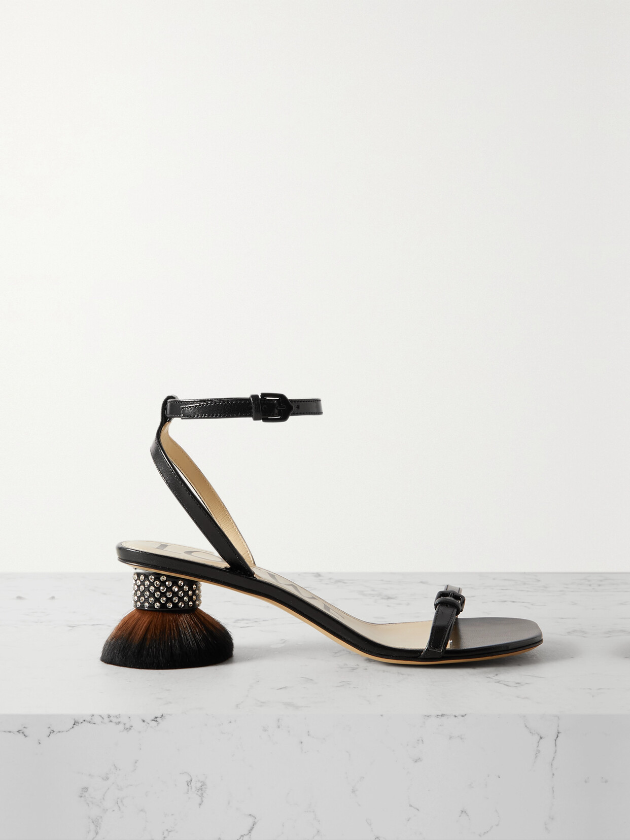 Shop Loewe Petal Brush Crystal-embellished Leather Sandals In Black