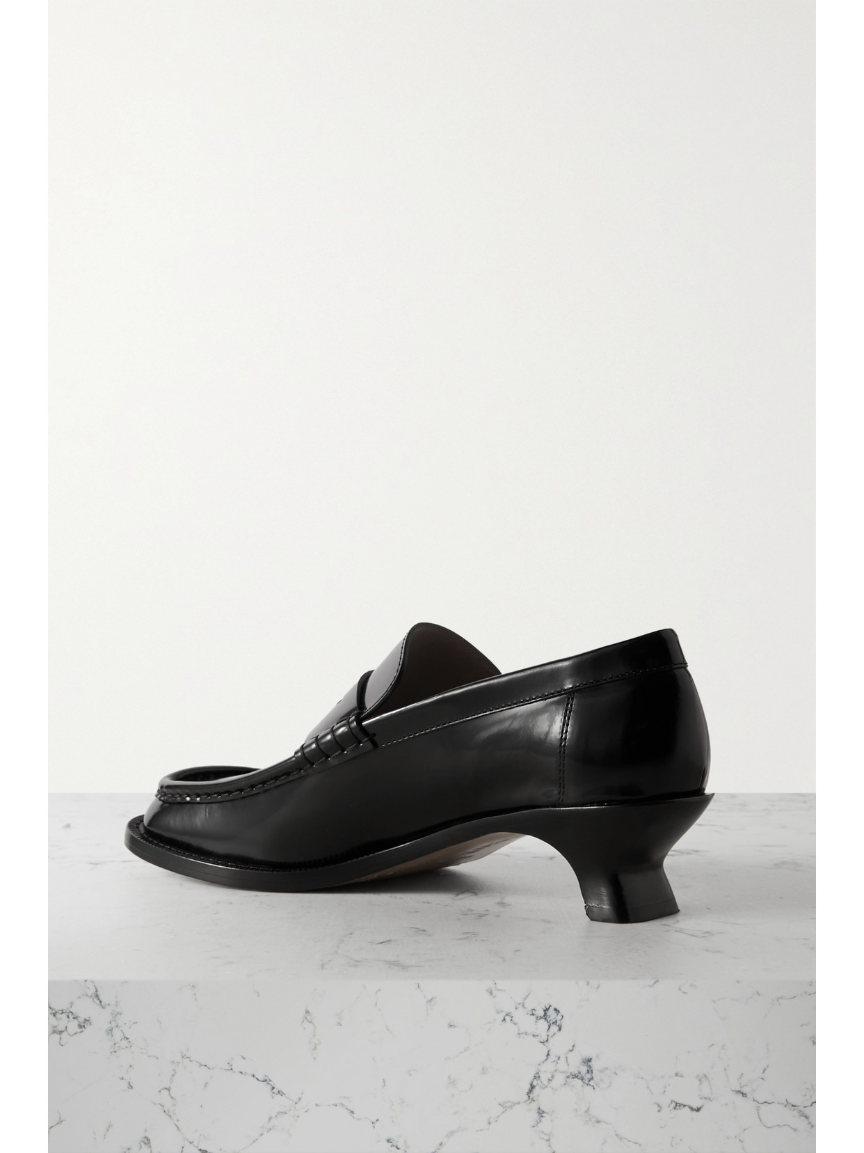 Shop Loewe Terra Glossed-leather Loafers In Black