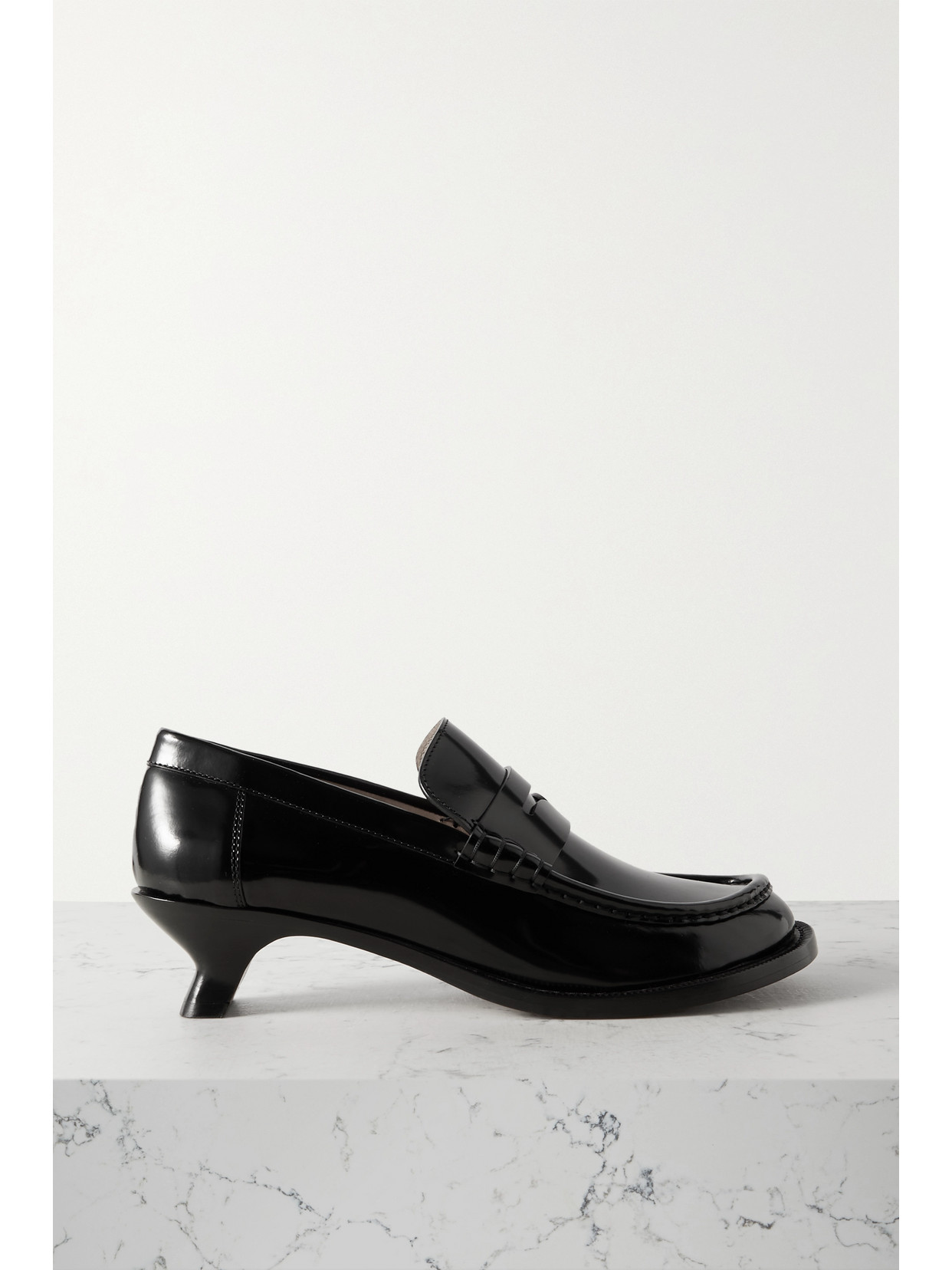 Shop Loewe Terra Glossed-leather Loafers In Black