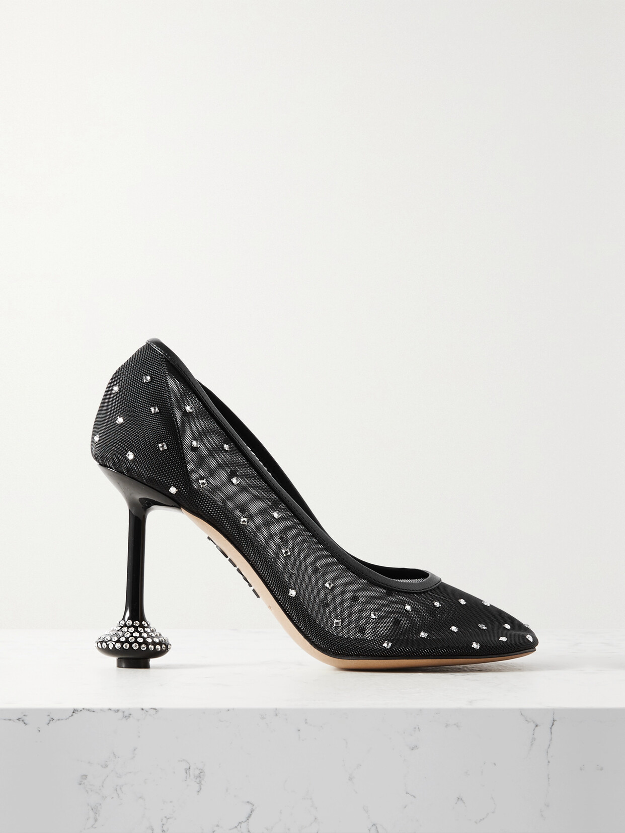 Shop Loewe Toy Leather-trimmed Crystal-embellished Mesh Pumps In Black