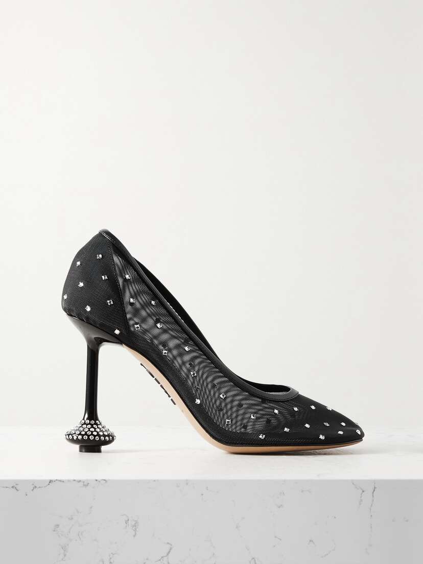 Loewe Toy Leather-trimmed Crystal-embellished Mesh Pumps