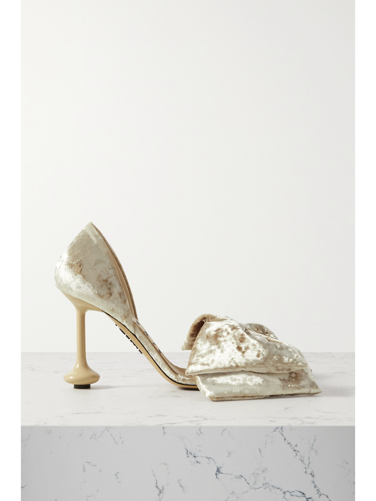 Shop Loewe Toy Bow-detailed Crushed-velvet Sandals In Neutrals