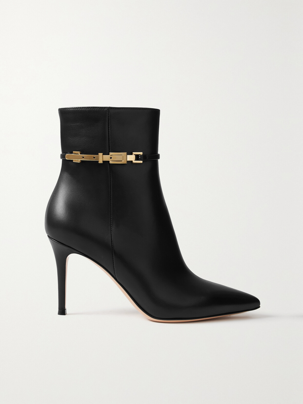 Shop Gianvito Rossi Vitello Glove 85 Embellished Leather Ankle Boots In Black