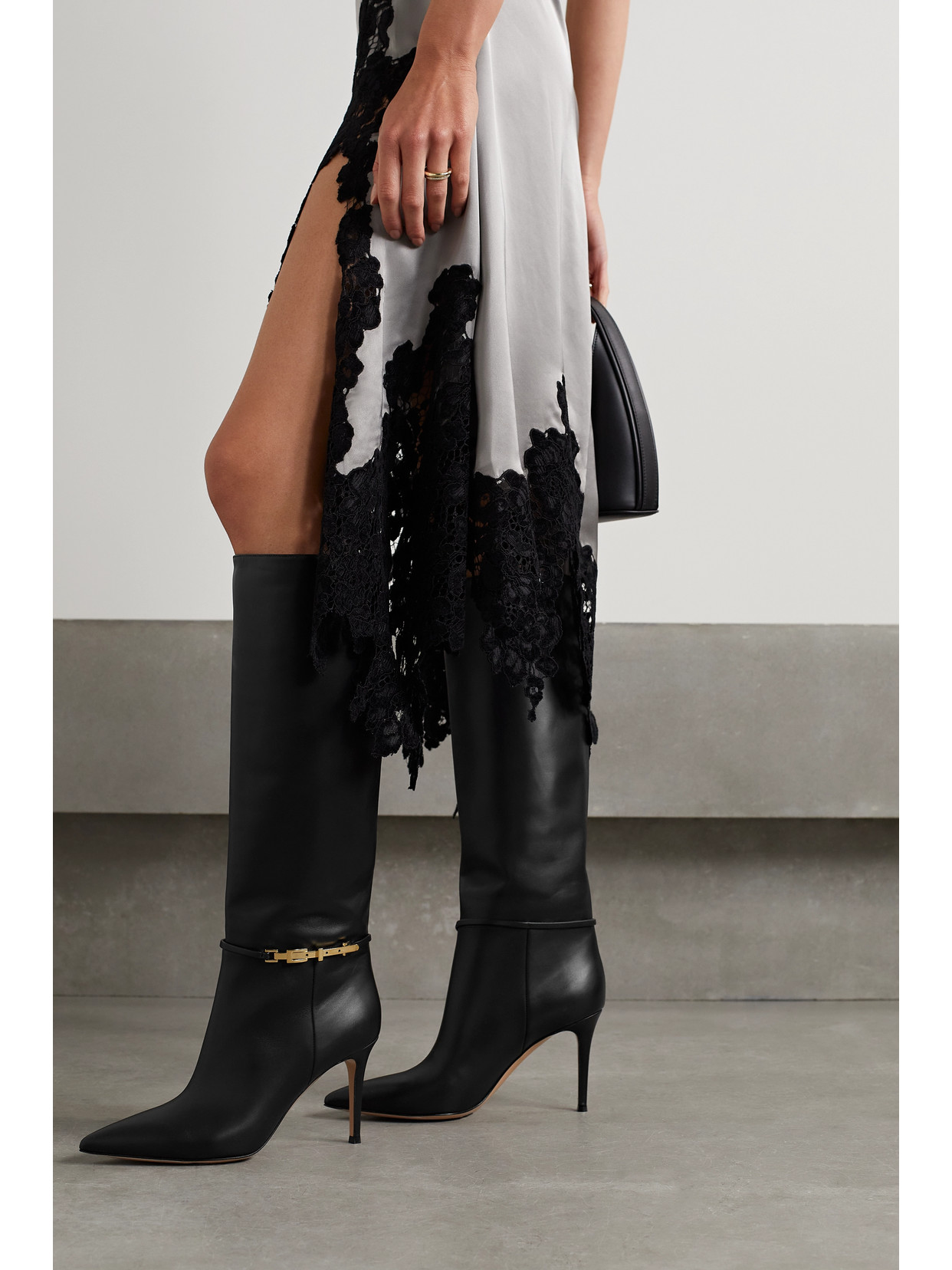Gianvito Rossi Glove 85 Embellished Leather Knee Boots In Black