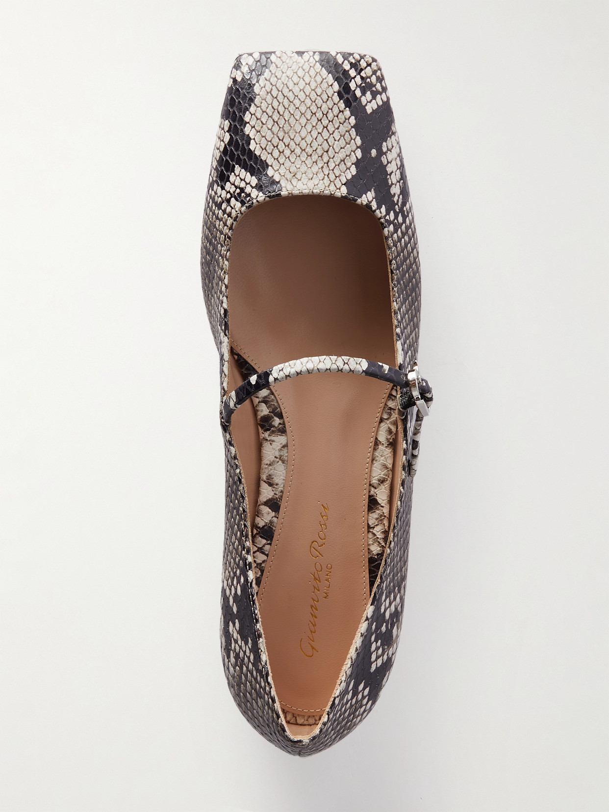 Shop Gianvito Rossi Borneo Snake-effect Leather Mary Jane Flats In Animal Print