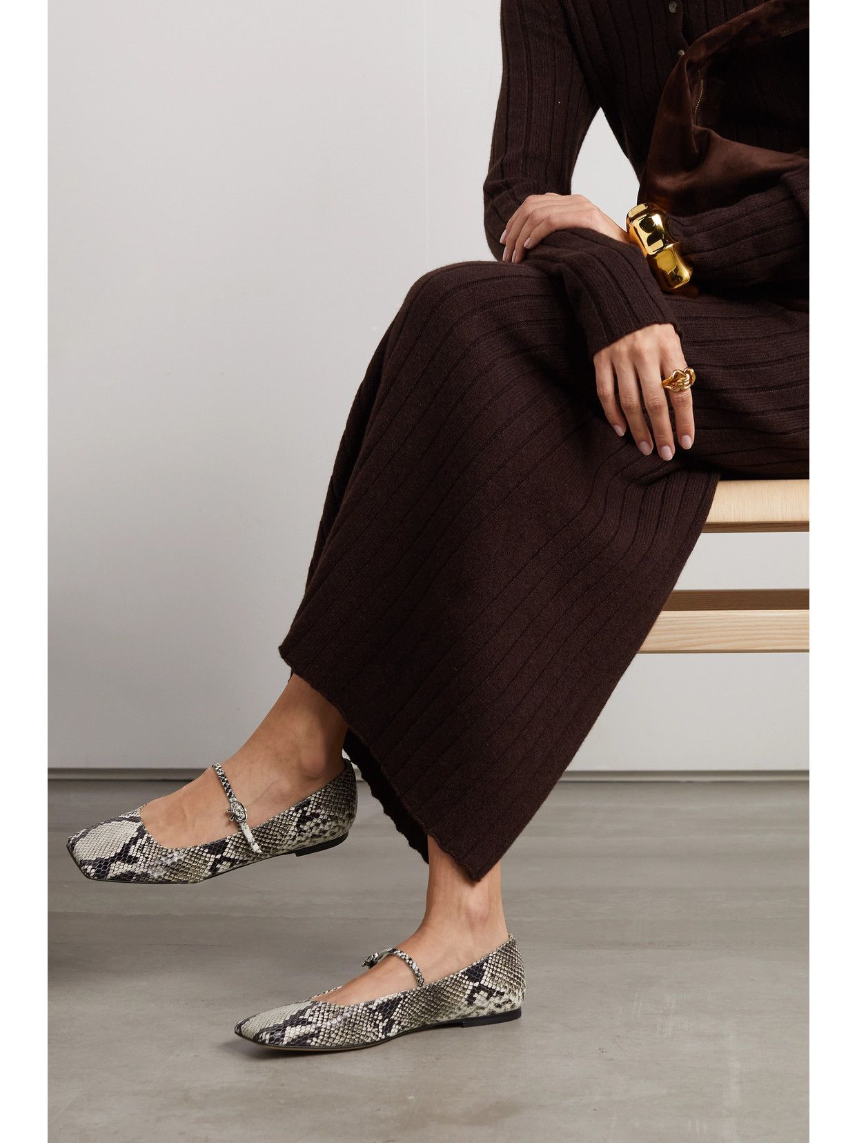 Shop Gianvito Rossi Borneo Snake-effect Leather Mary Jane Flats In Animal Print