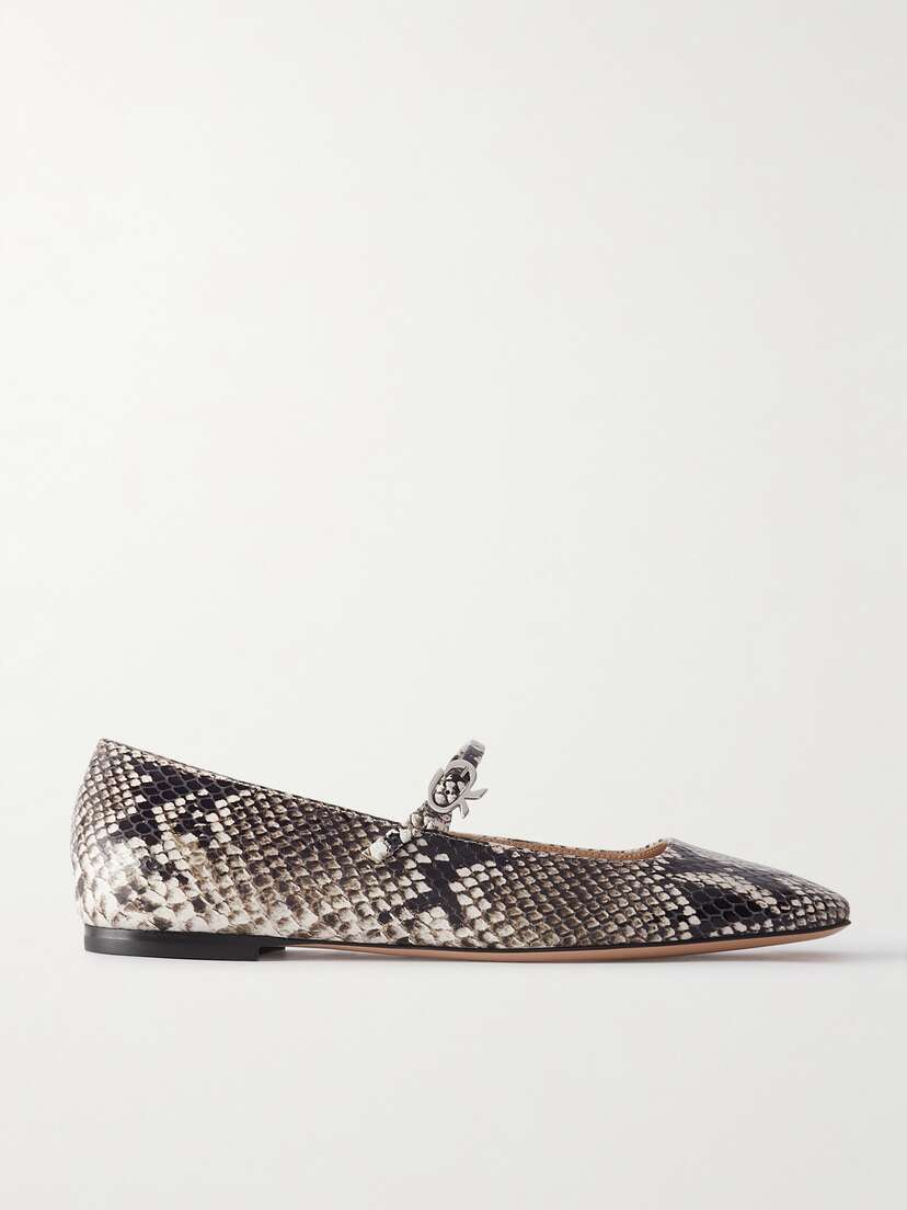 Gianvito Rossi Borneo Snake-effect Leather Mary Jane Flats
