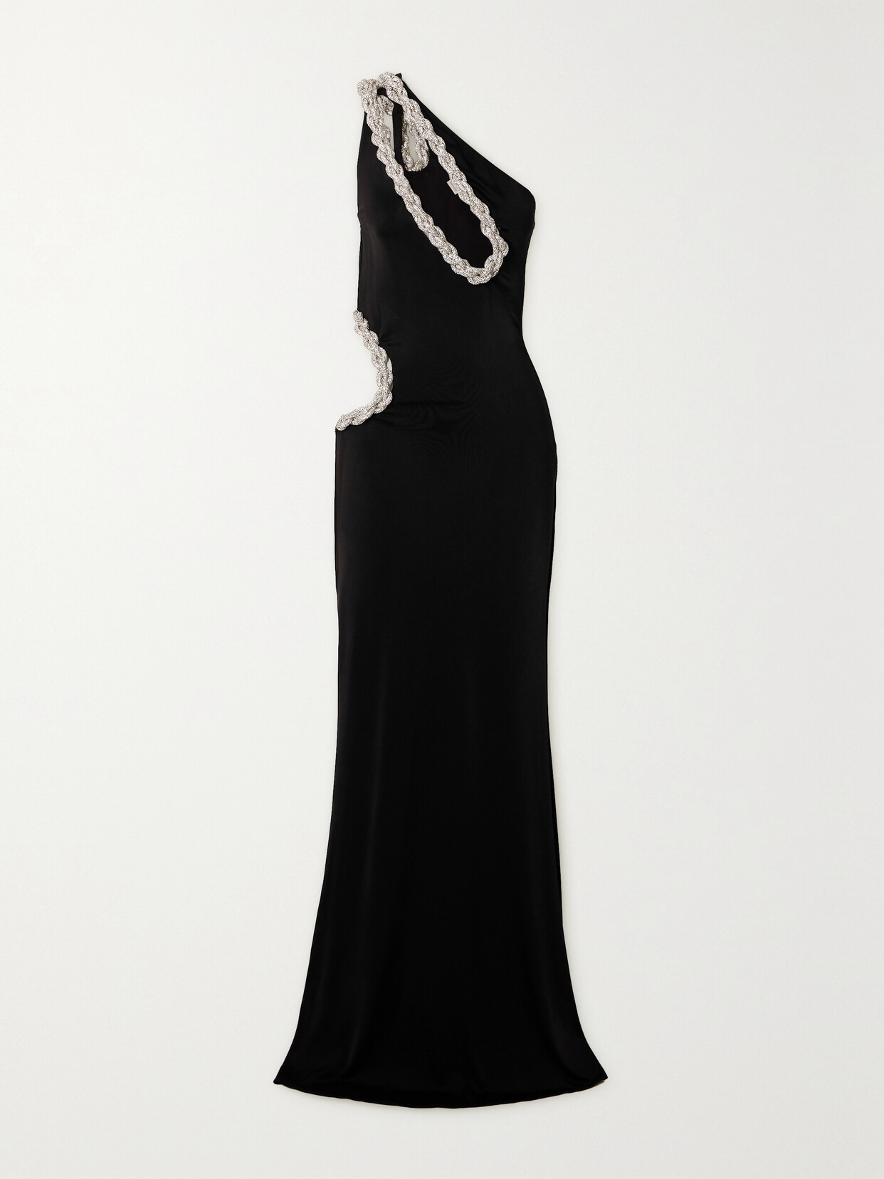 Shop Stella Mccartney + Net Sustain One-shoulder Cutout Embellished Stretch-crepe Gown In Black