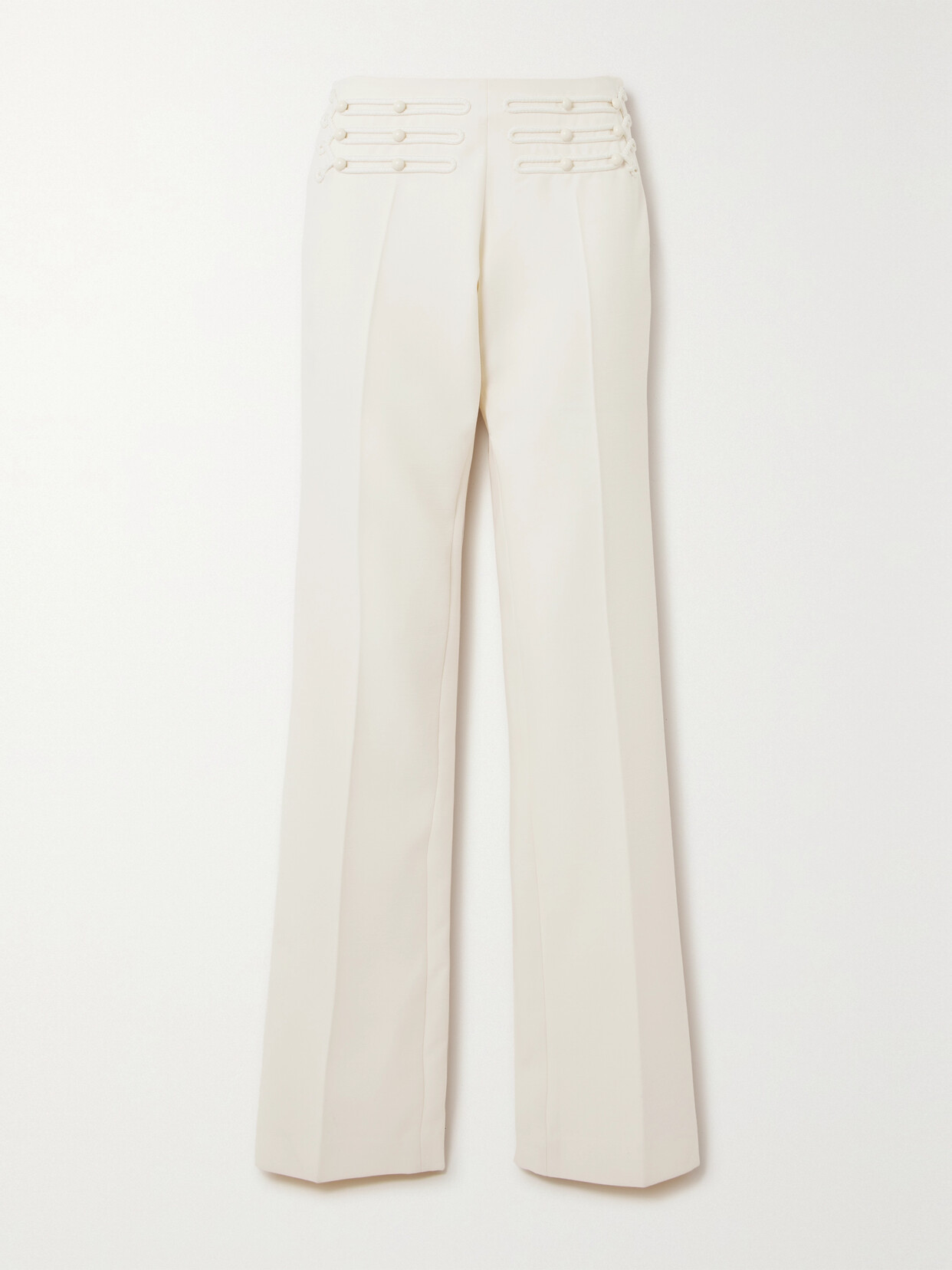Stella McCartney - + Net Sustain Embroidered Button-embellished Grain Du Poudre Wool Bootcut Pants - Cream