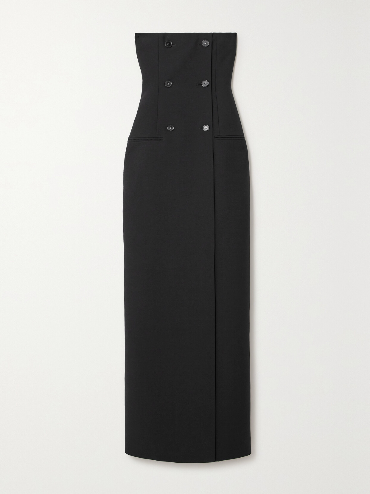 Shop Stella Mccartney + Net Sustain Strapless Double-breasted Wool Maxi Dress In Black