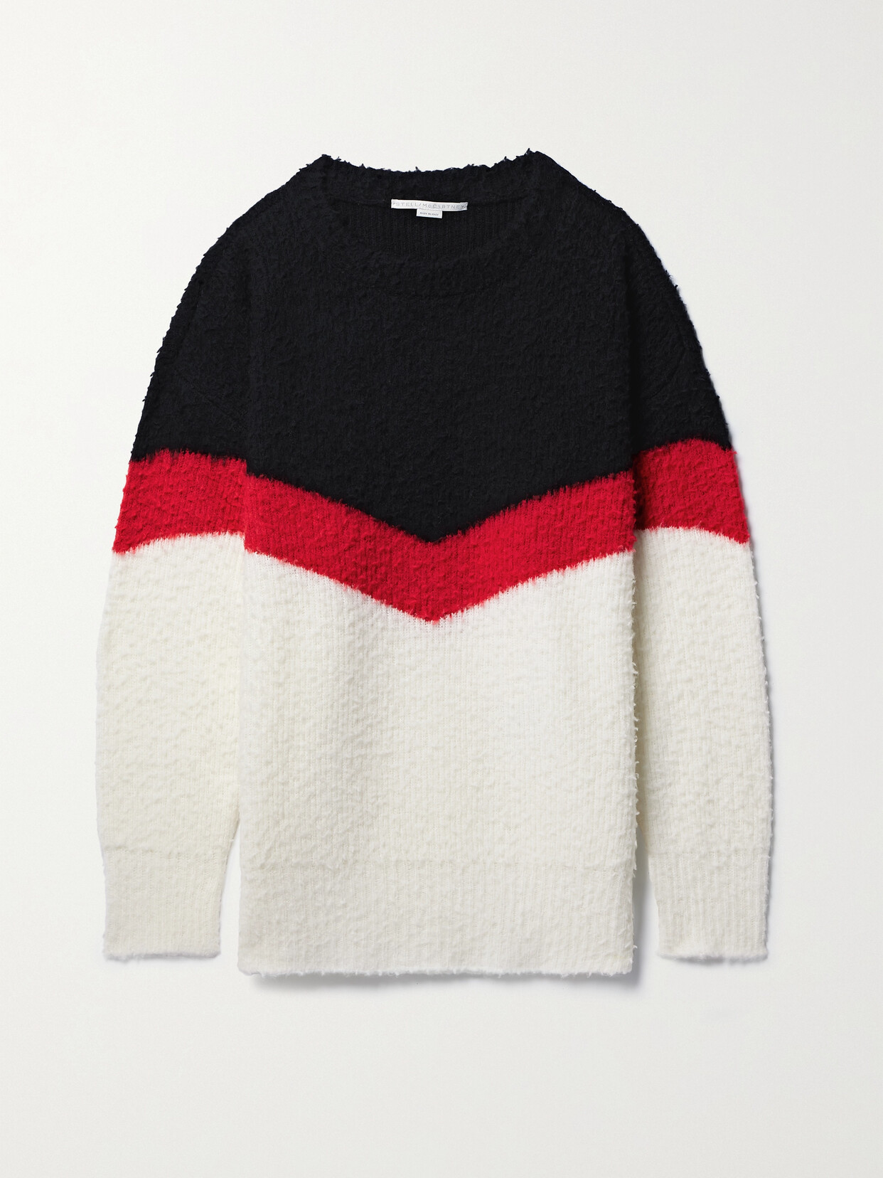 Stella Mccartney Crew Neck Wool Blend Pullover With Color Block Design In Black