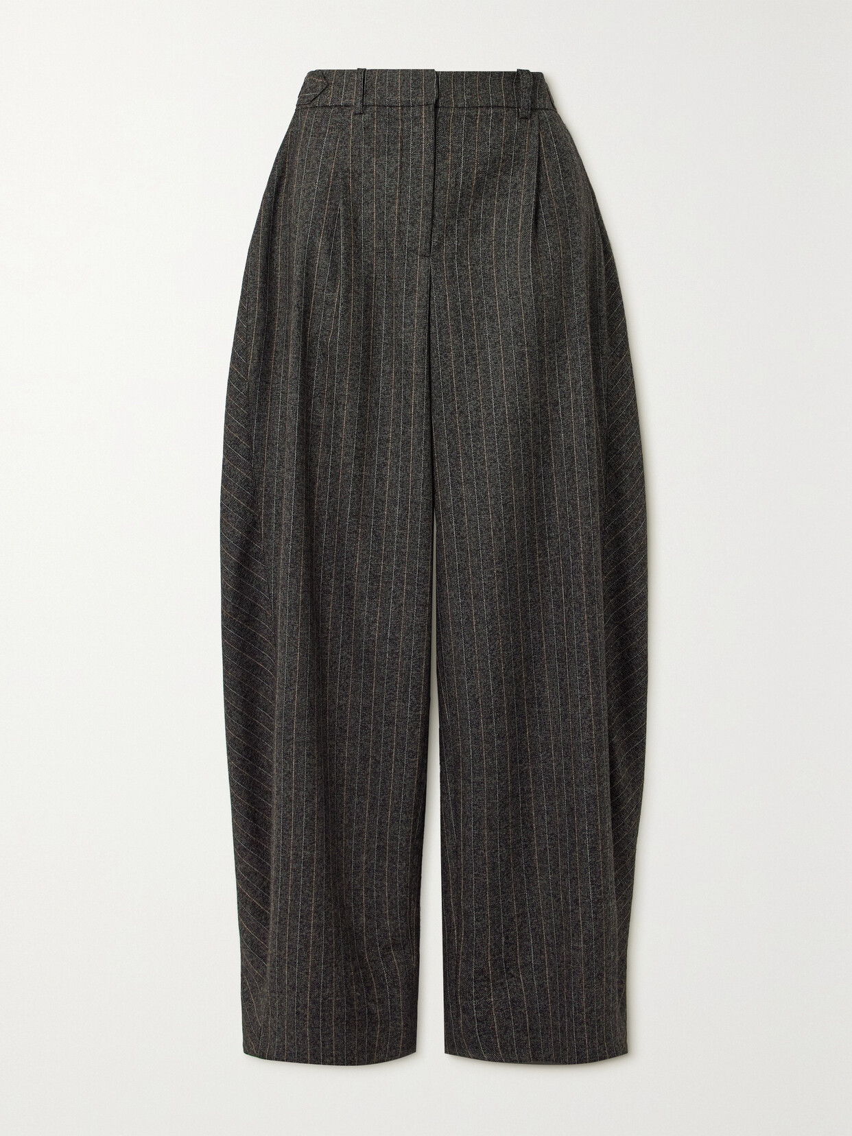 Stella McCartney + Net Sustain Pleated Pinstriped Wool Tapered Pants - Gray