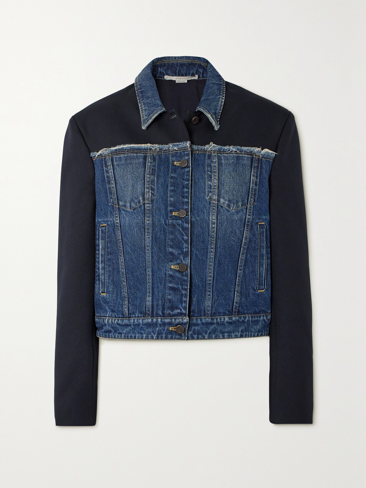 STELLA MCCARTNEY + NET SUSTAIN PANELED DENIM AND WOOL-TWILL JACKET